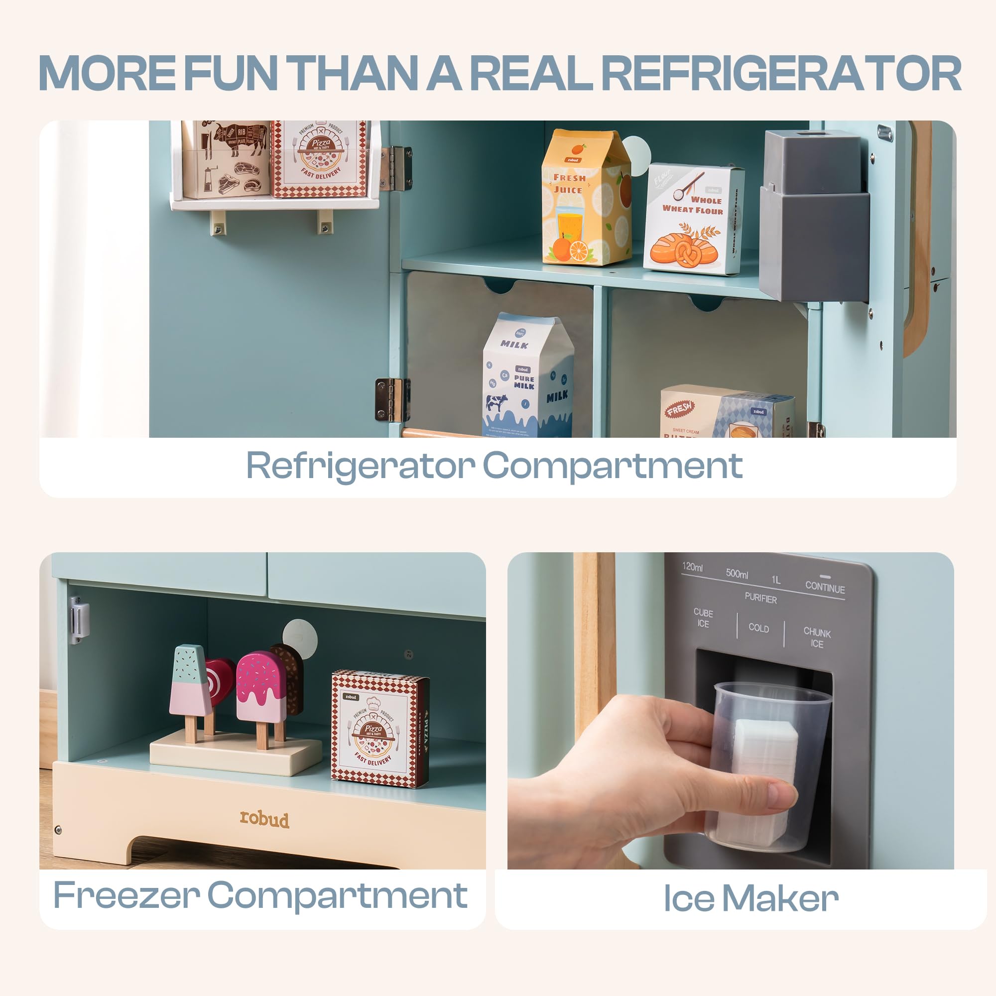 Ensemble réfrigérateur-congélateur en bois pour enfants Robud