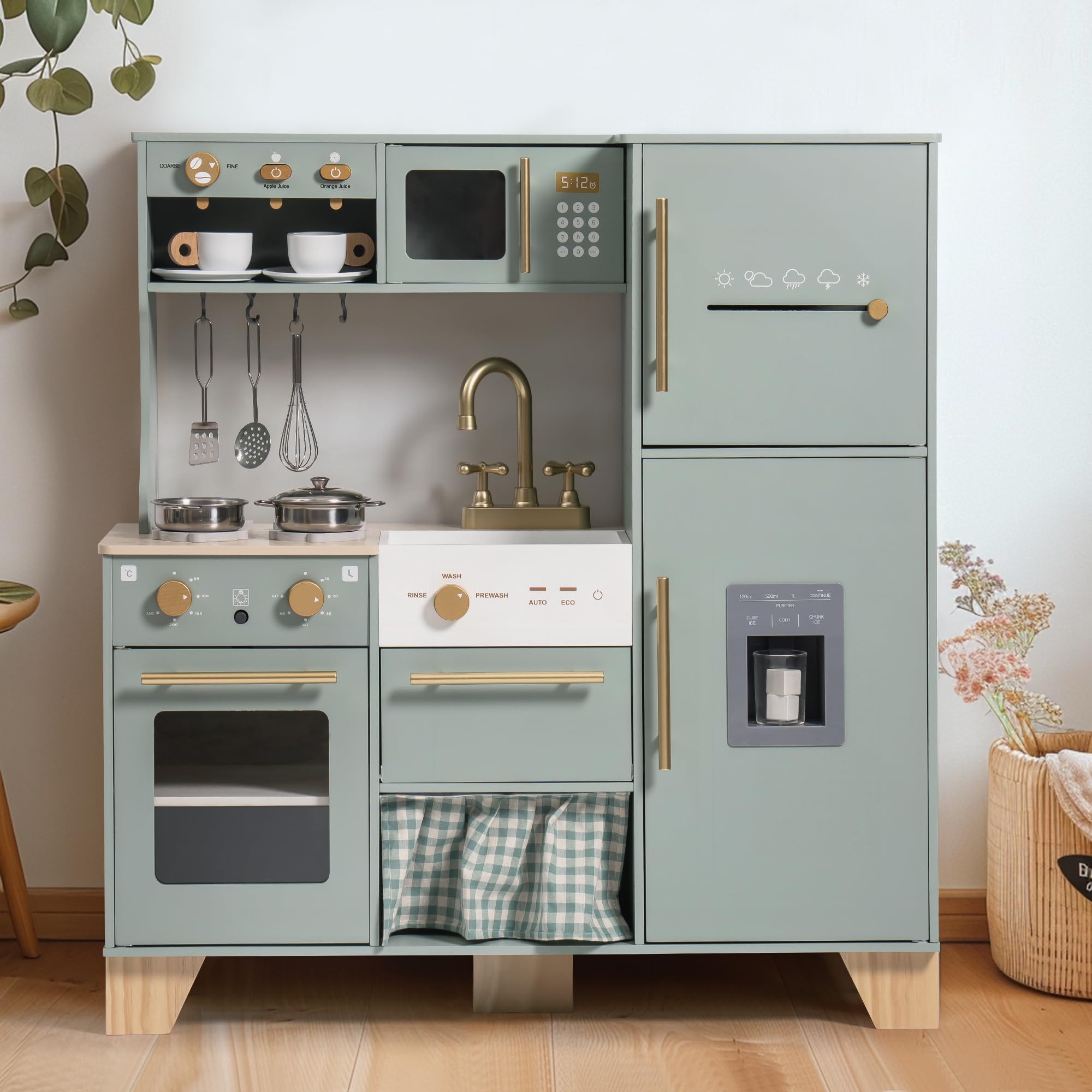 ROBUD Wooden Kids Play Kitchen Set - Bean Green