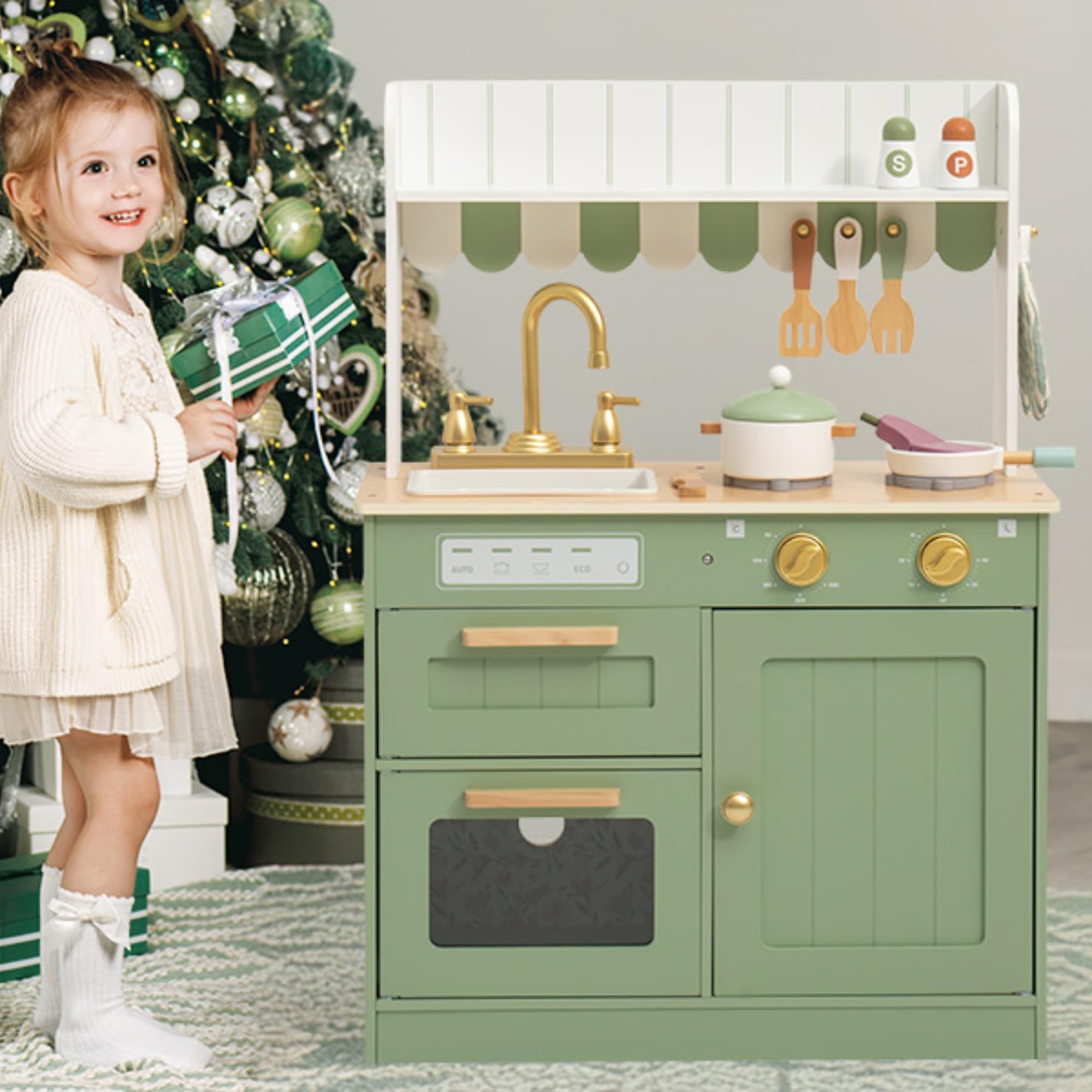 ROBUD Wooden Kids Play Kitchen Set - Olivia Green