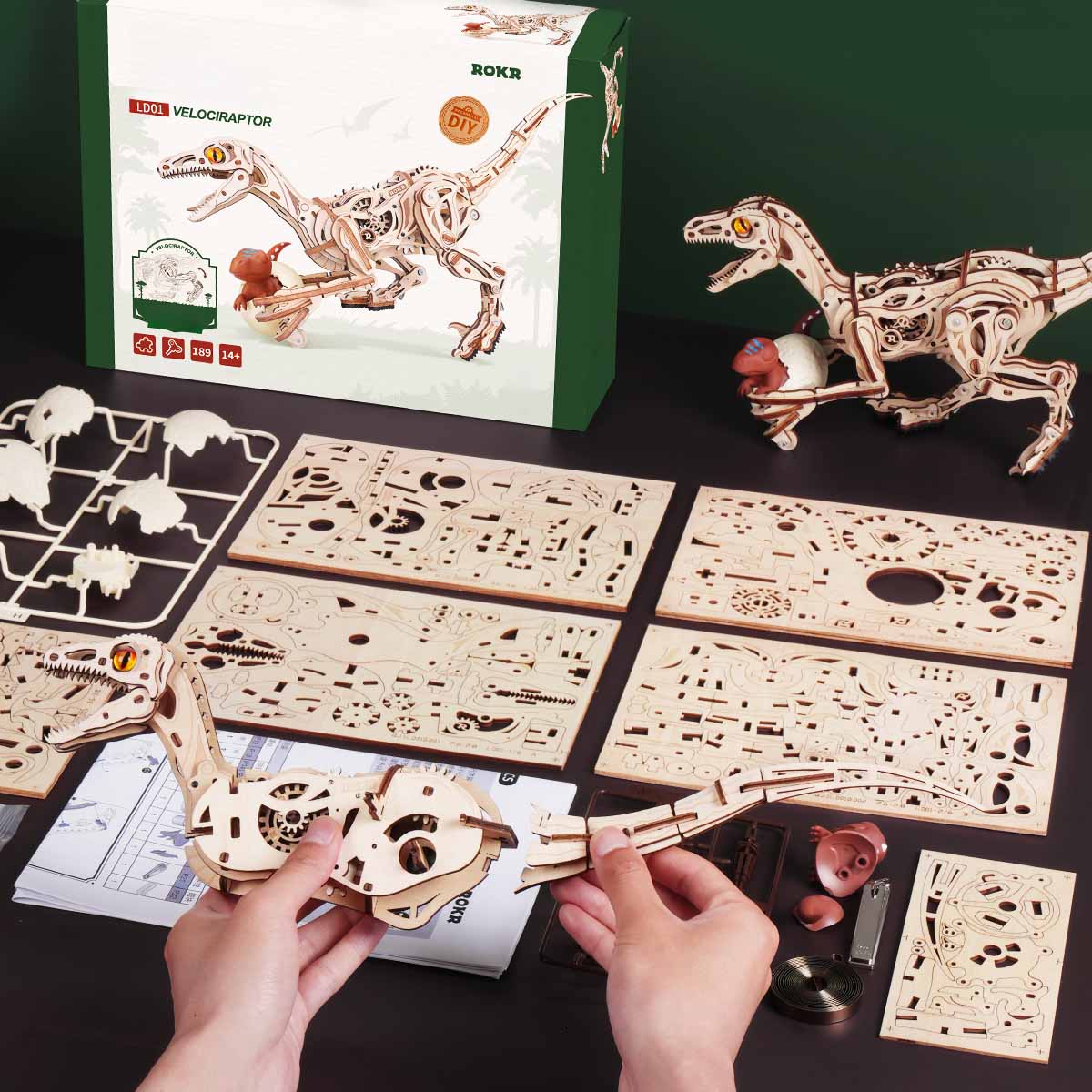 ROKR Velociraptor Mechanical 3D Wooden Puzzle LD01