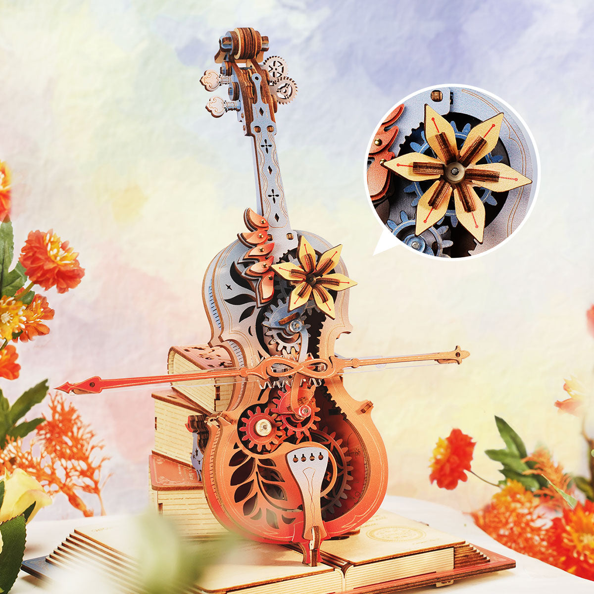 Boîte à musique mécanique ROKR Magic Cello Puzzle en bois 3D AMK63