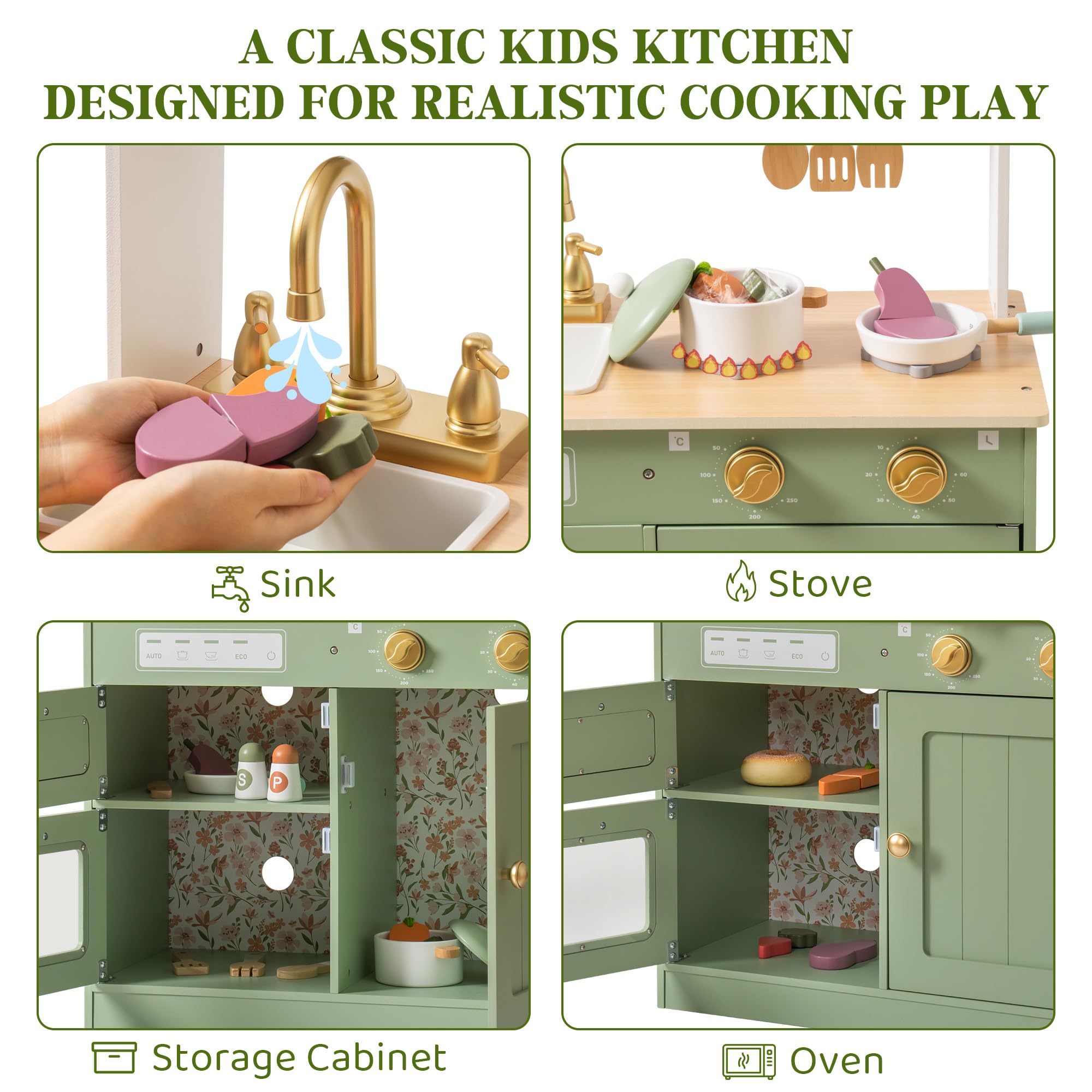 ROBUD Wooden Kids Play Kitchen Set - Olivia Green