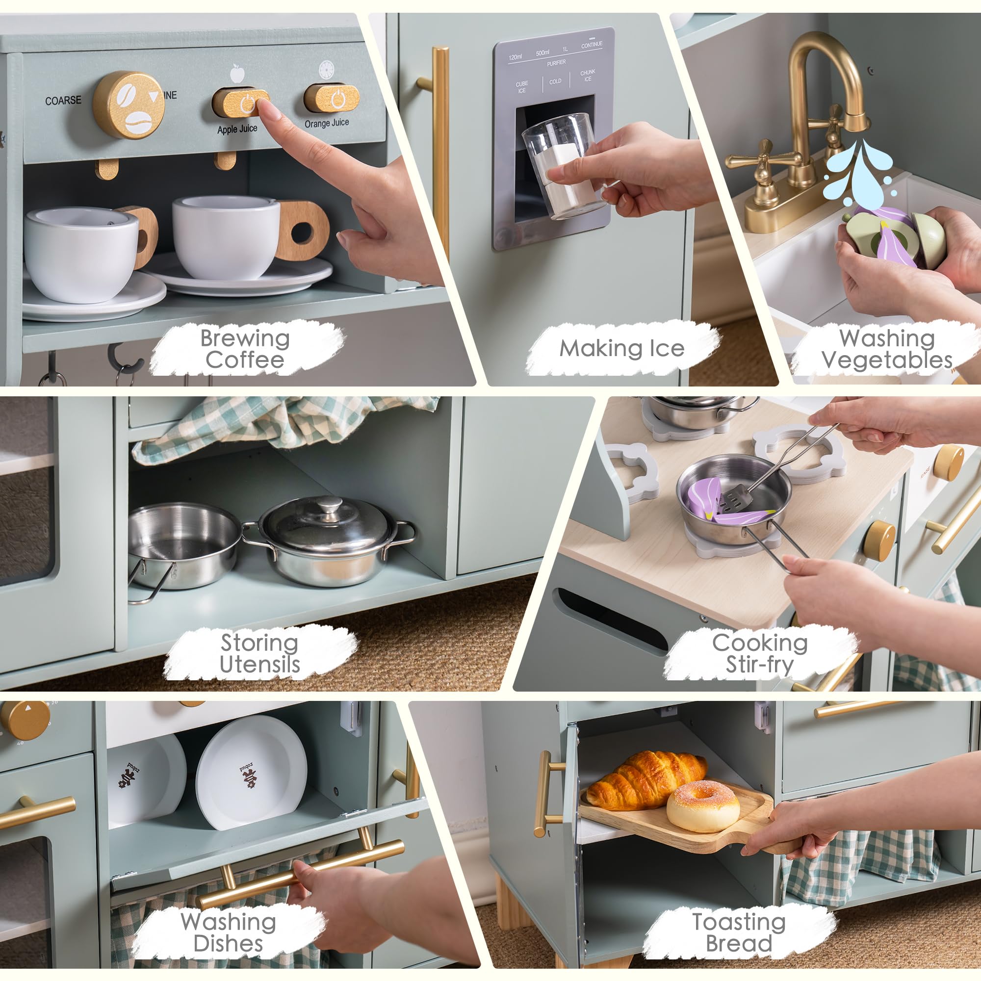 ROBUD Wooden Kids Play Kitchen Set - Bean Green