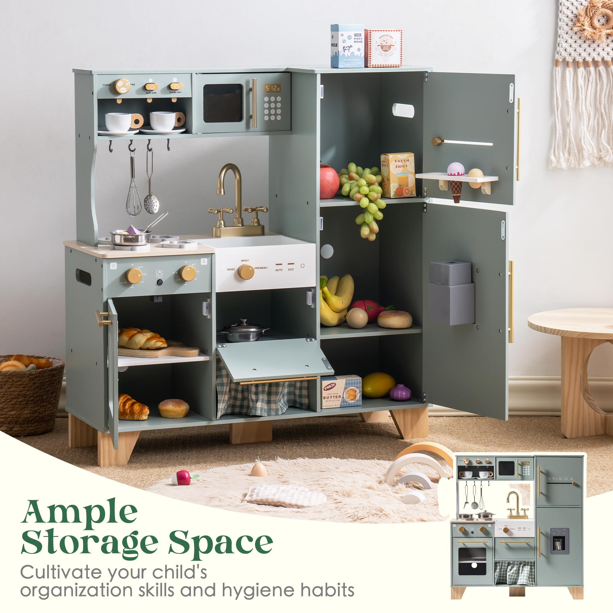 ROBUD Wooden Kids Play Kitchen Set - Bean Green