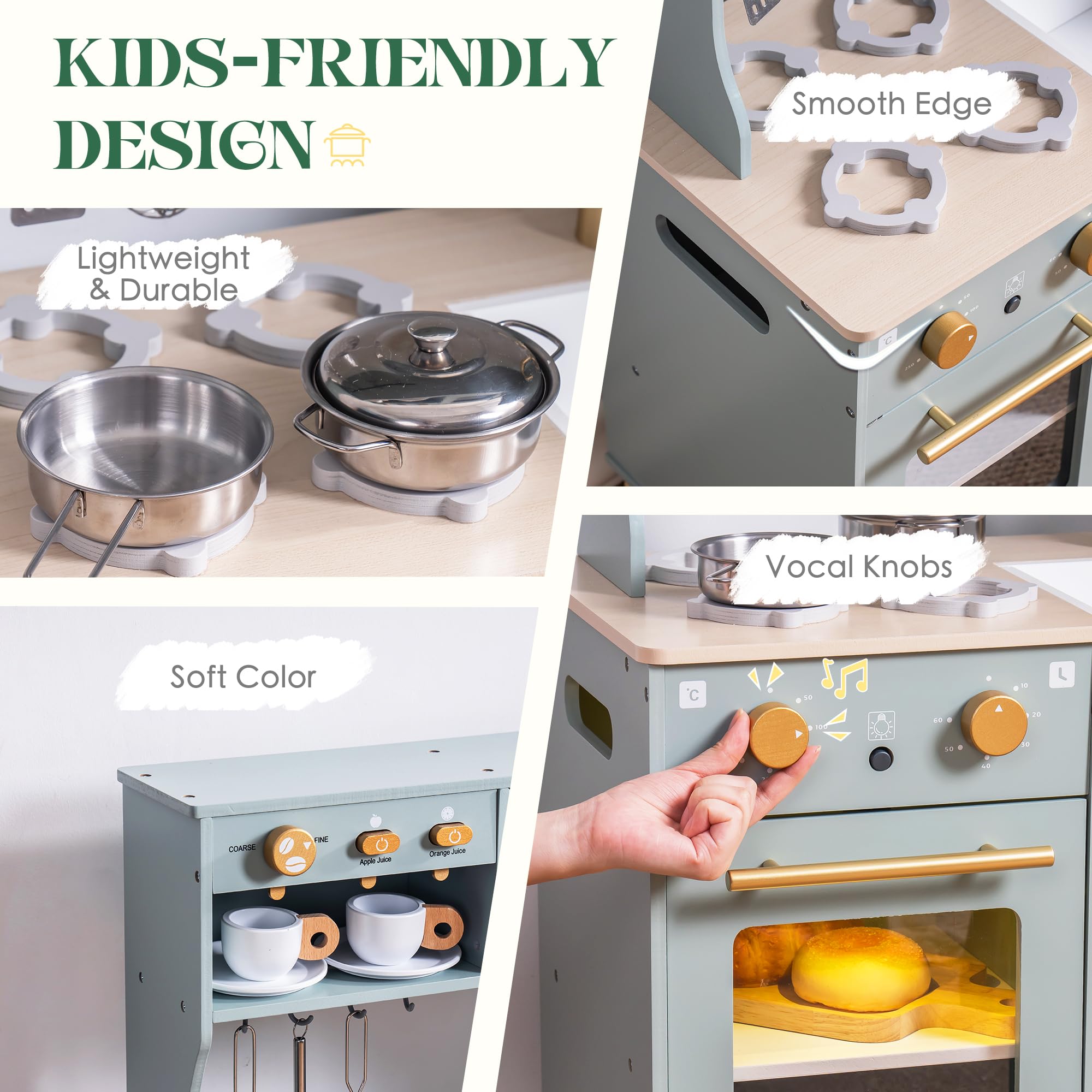 ROBUD Wooden Kids Play Kitchen Set - Bean Green