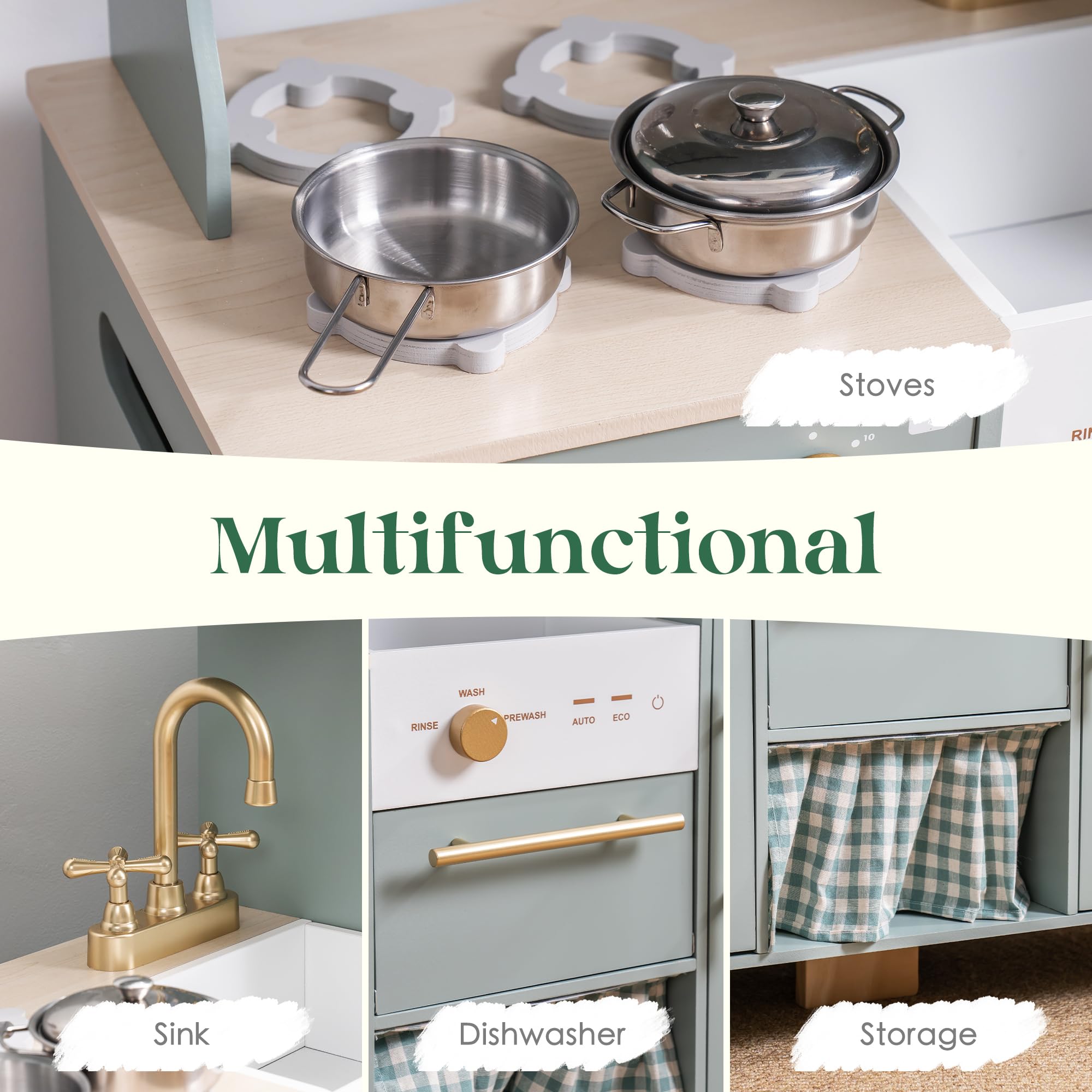 ROBUD Wooden Kids Play Kitchen Set - Bean Green