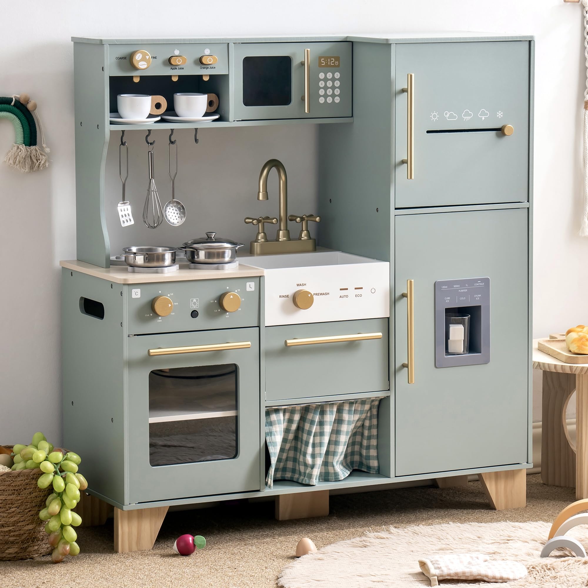 ROBUD Wooden Kids Play Kitchen Set - Bean Green