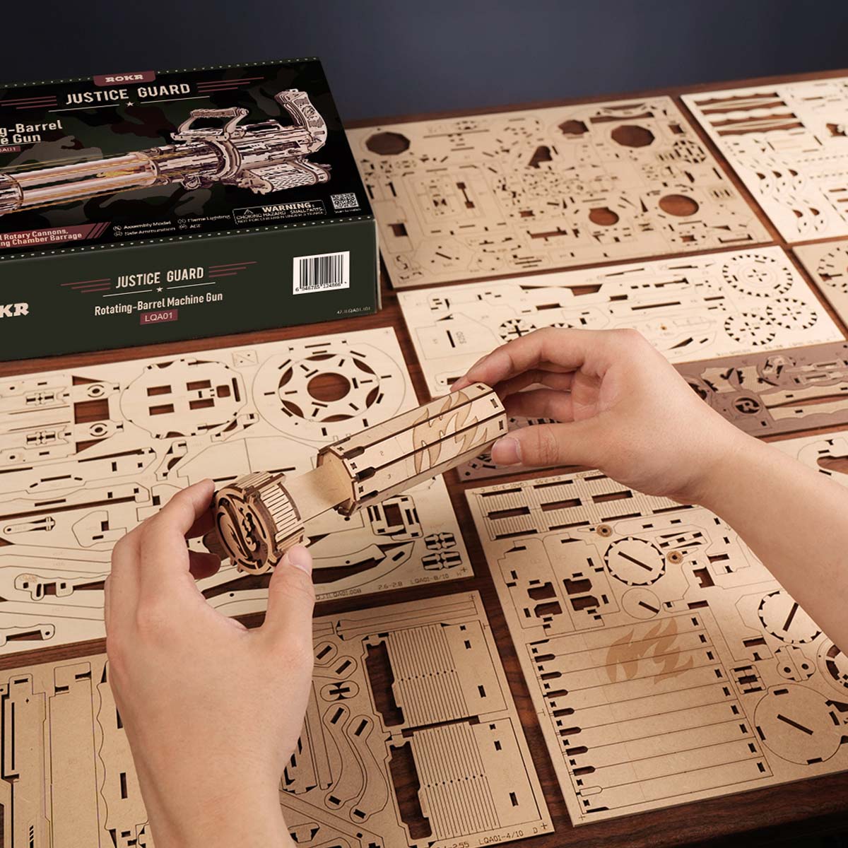 ROKR Rotating-Barrel Machine Toy Gun 3D Wooden Puzzle LQA01