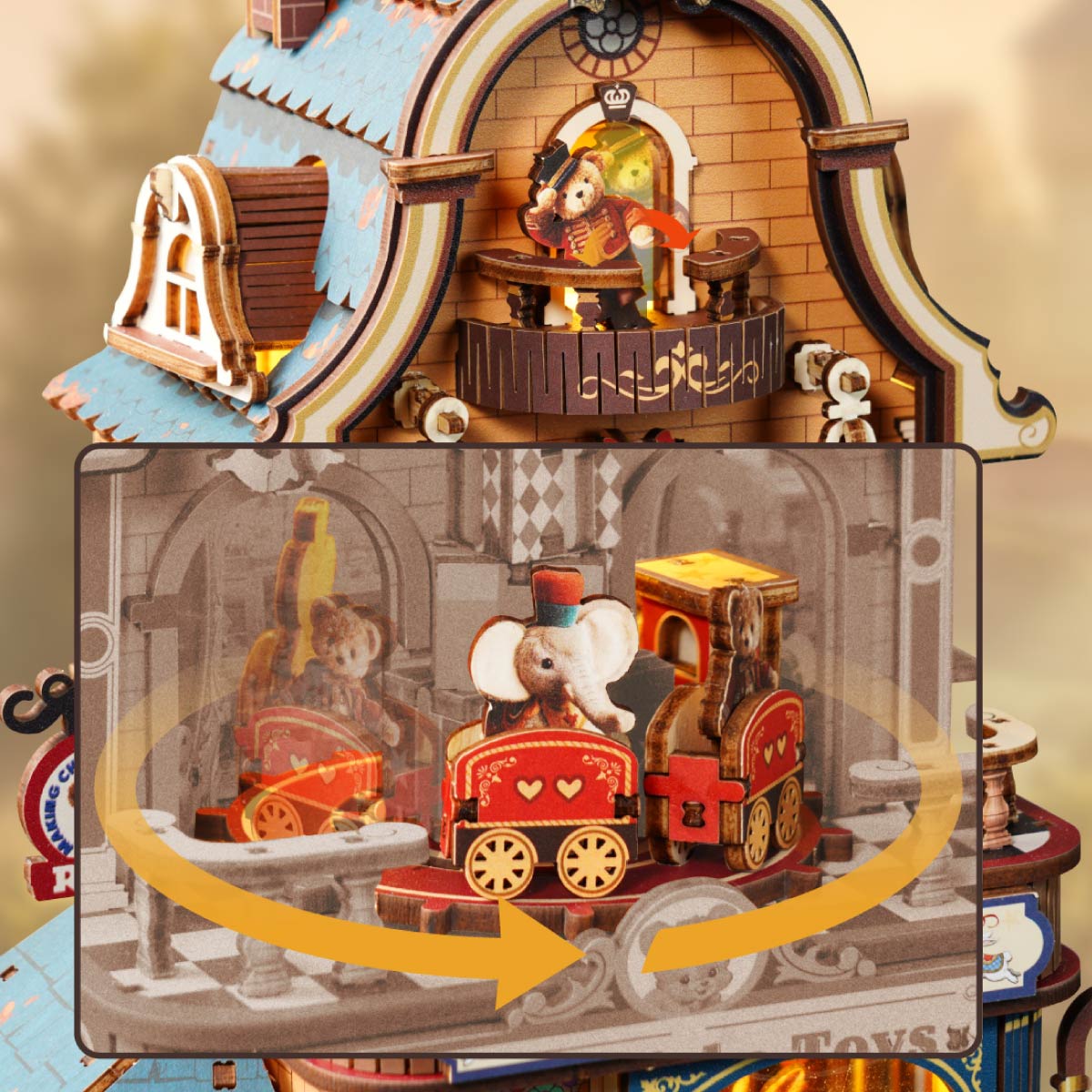 ROKR Happyduke Toys EAM01 rotating toy train display close-up