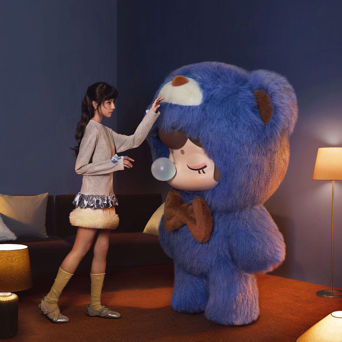 Rolife Nanci Bear Inner World blue bear plush pendant bedroom lifestyle scene