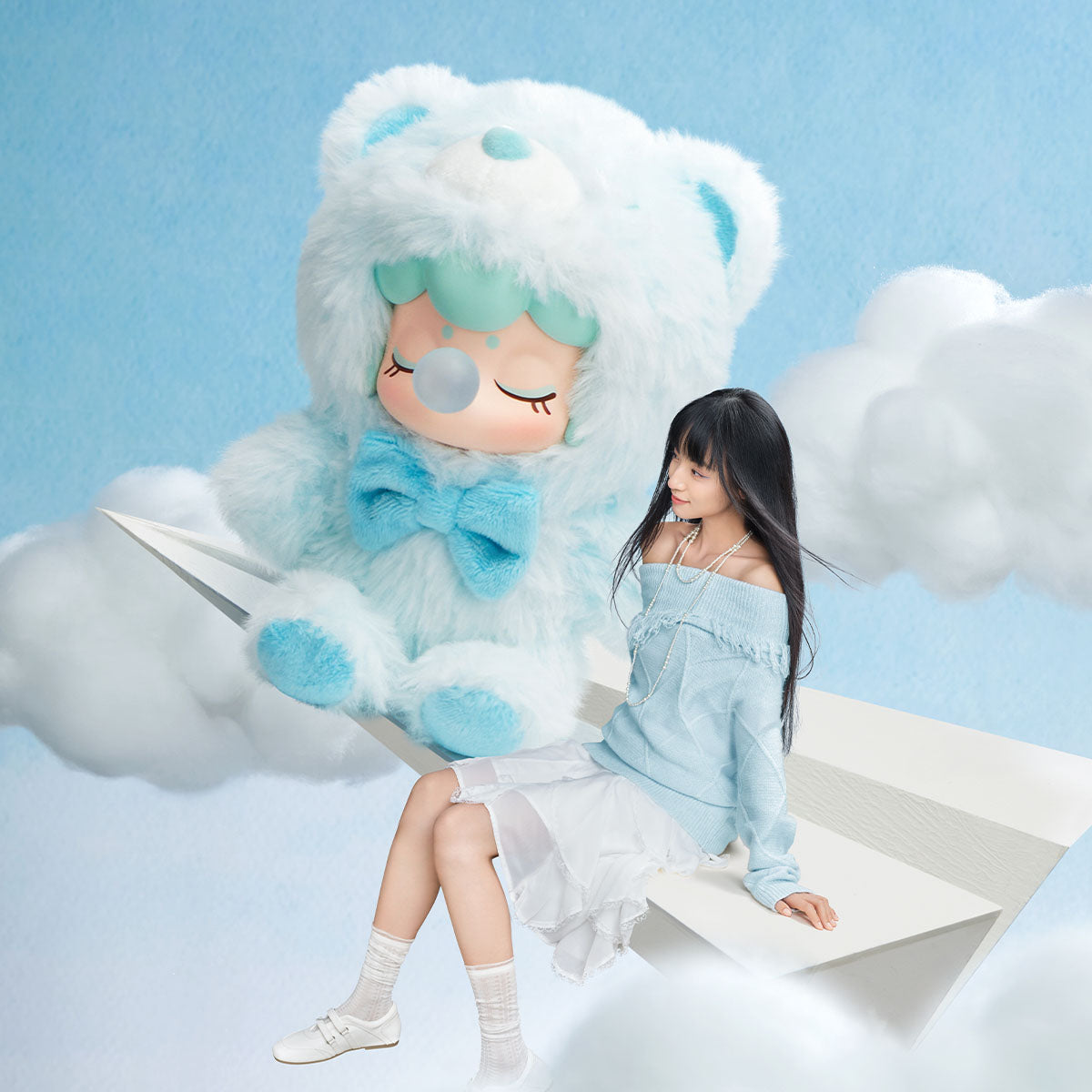 Rolife Nanci Bear Inner World light blue bear plush pendant cloud scene