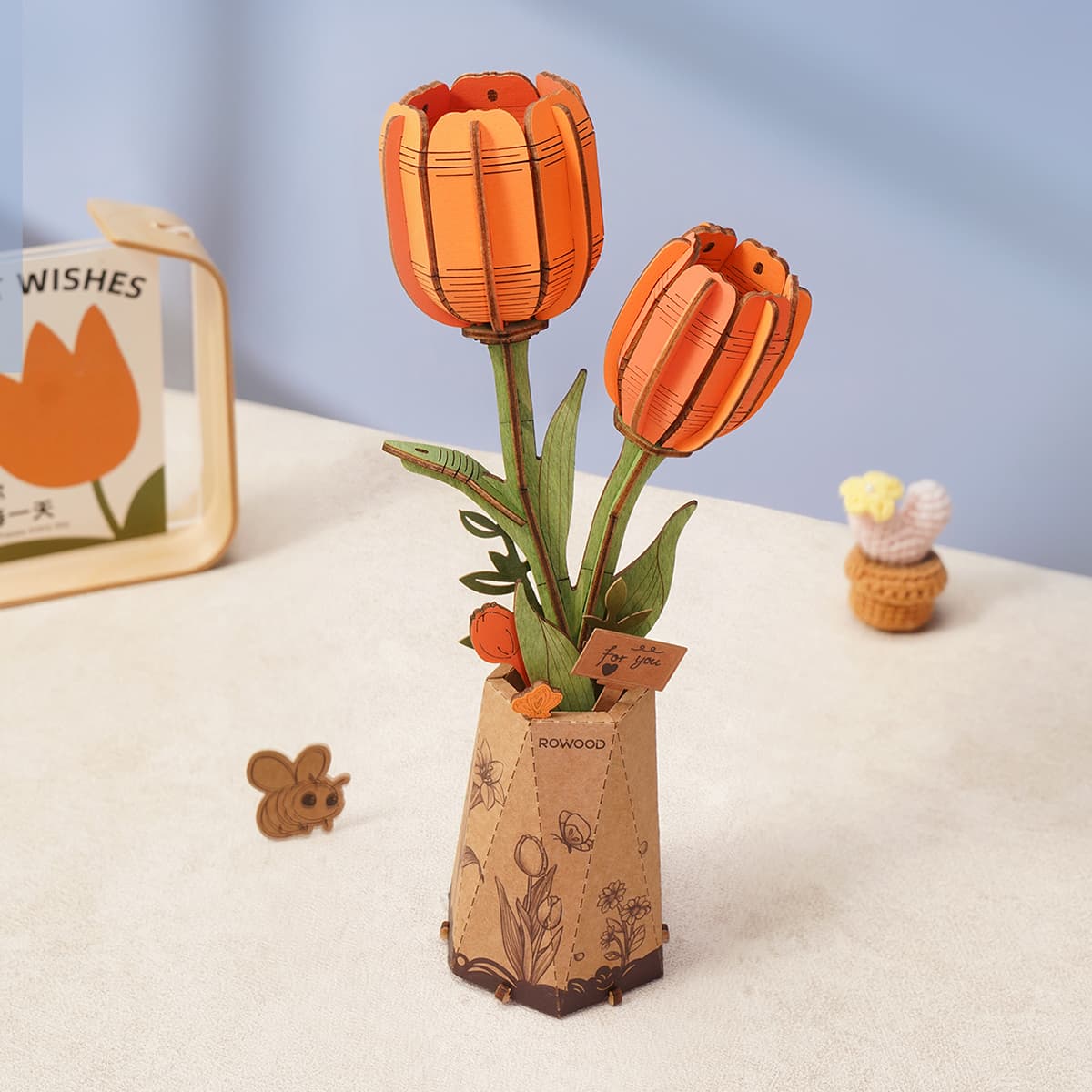 Rowood Orange Tulip DIY Wooden Flower 3D Puzzle TW081