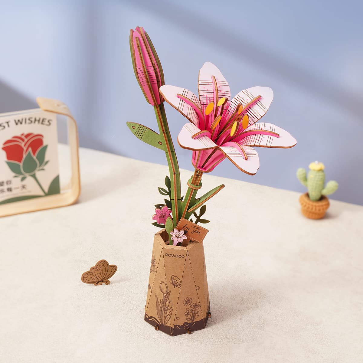 Rowood Pink Lily DIY Flower 3D Wooden Puzzle TW071