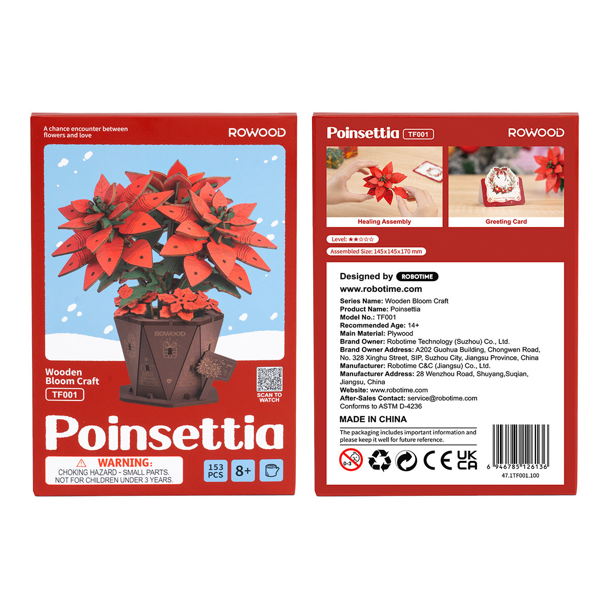 Rowood Poinsettia DIY Bloemenboeket 3D Houten Puzzel TF001