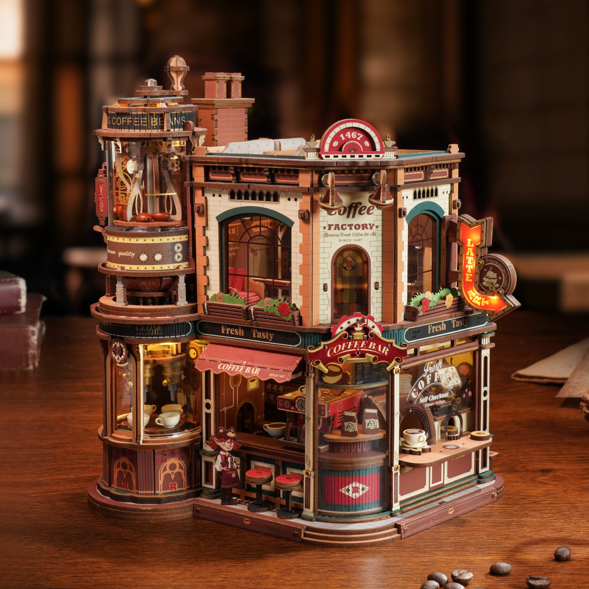 ROKR Dream Coffee Factory Music Box Wooden 3D Puzzle EAB02