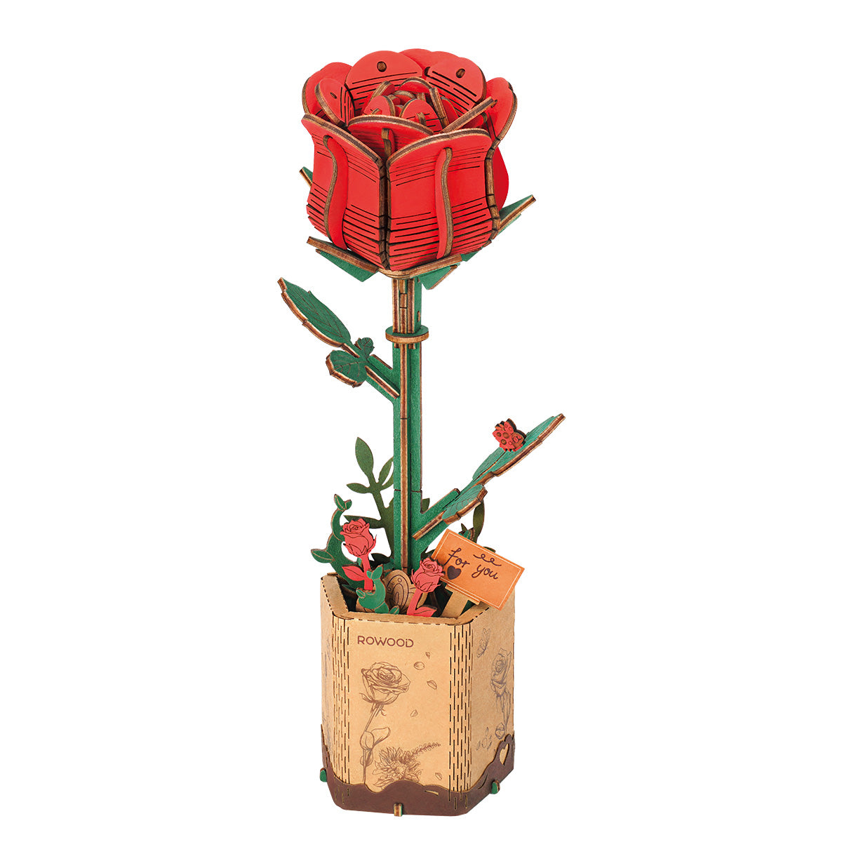 Rowood Red Rose DIY Flower 3D Wooden Puzzle TW042