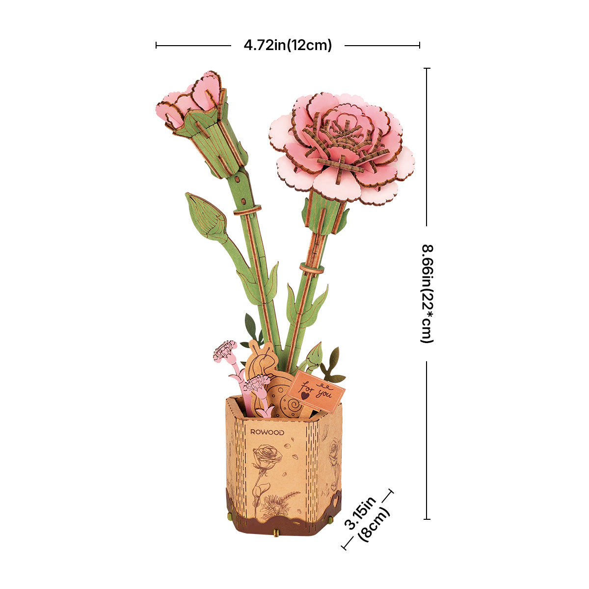 Rowood Pink Carnation DIY Wooden Flower 3D Puzzle TW051