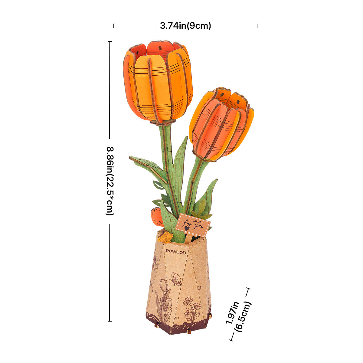 Puzzle 3D en bois Rowood DIY Fleur Tulipe Orange TW081