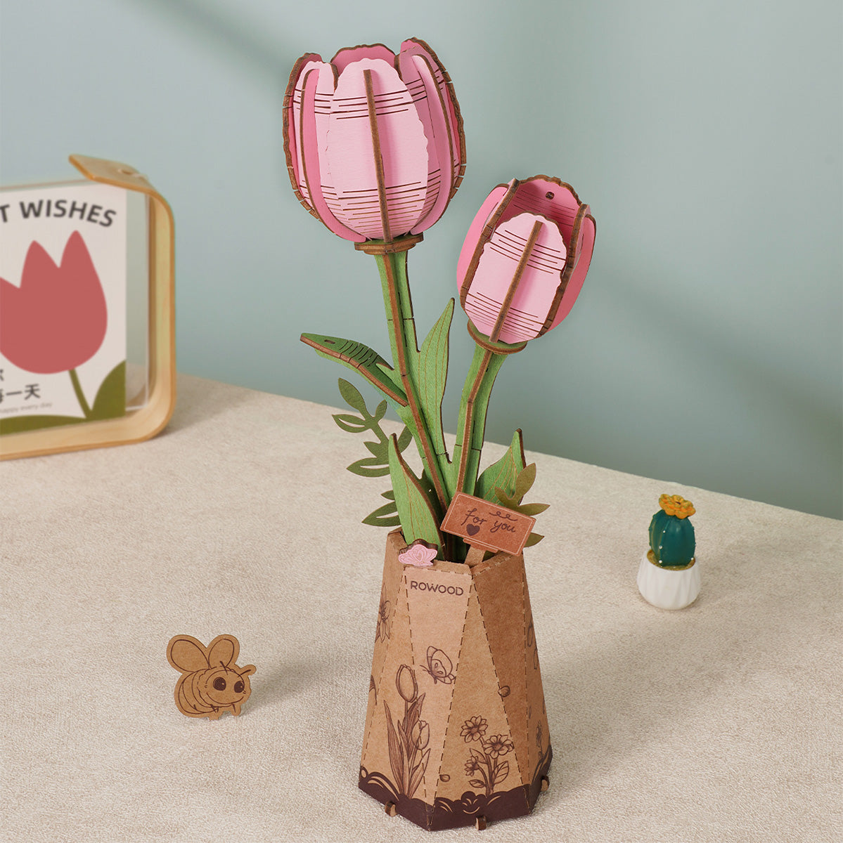 Rowood Pink Tulip DIY Flower 3D Wooden Puzzle TW082