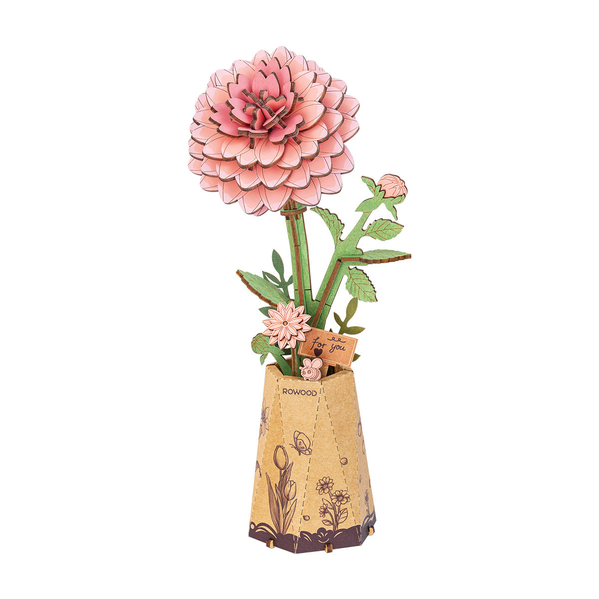 Rowood Pink Dahlia DIY Wooden Flower 3D Puzzle TW131
