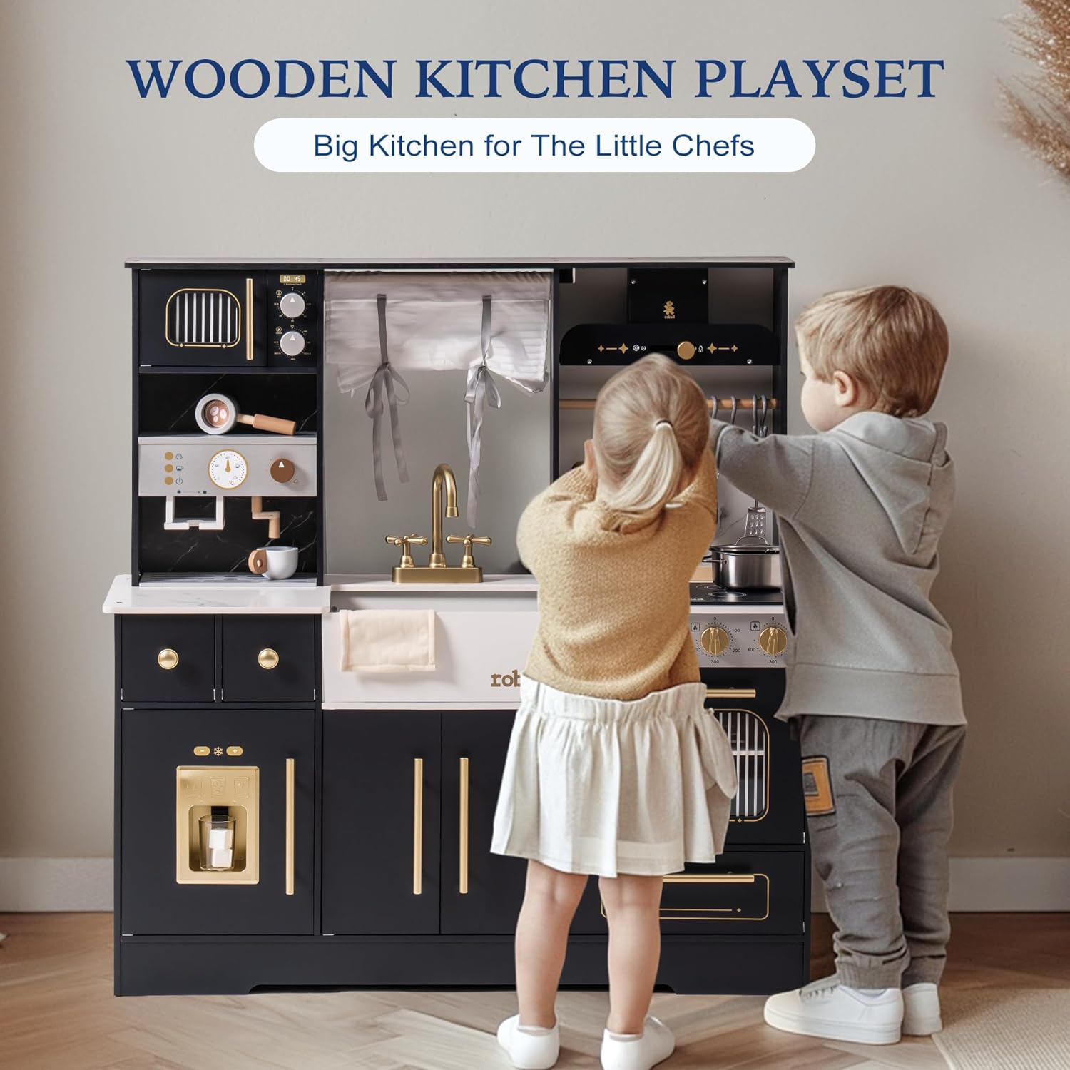 ROBUD Modern Play Kitchen for Kids - Black