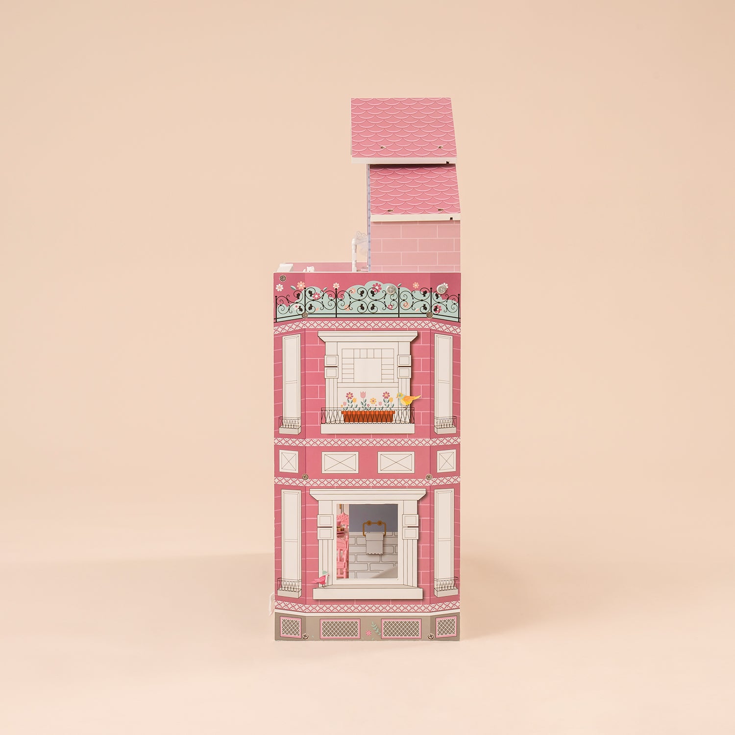 ROBUD Wooden Dollhouse for Kids with 24pcs Furniture Preschool WDH03