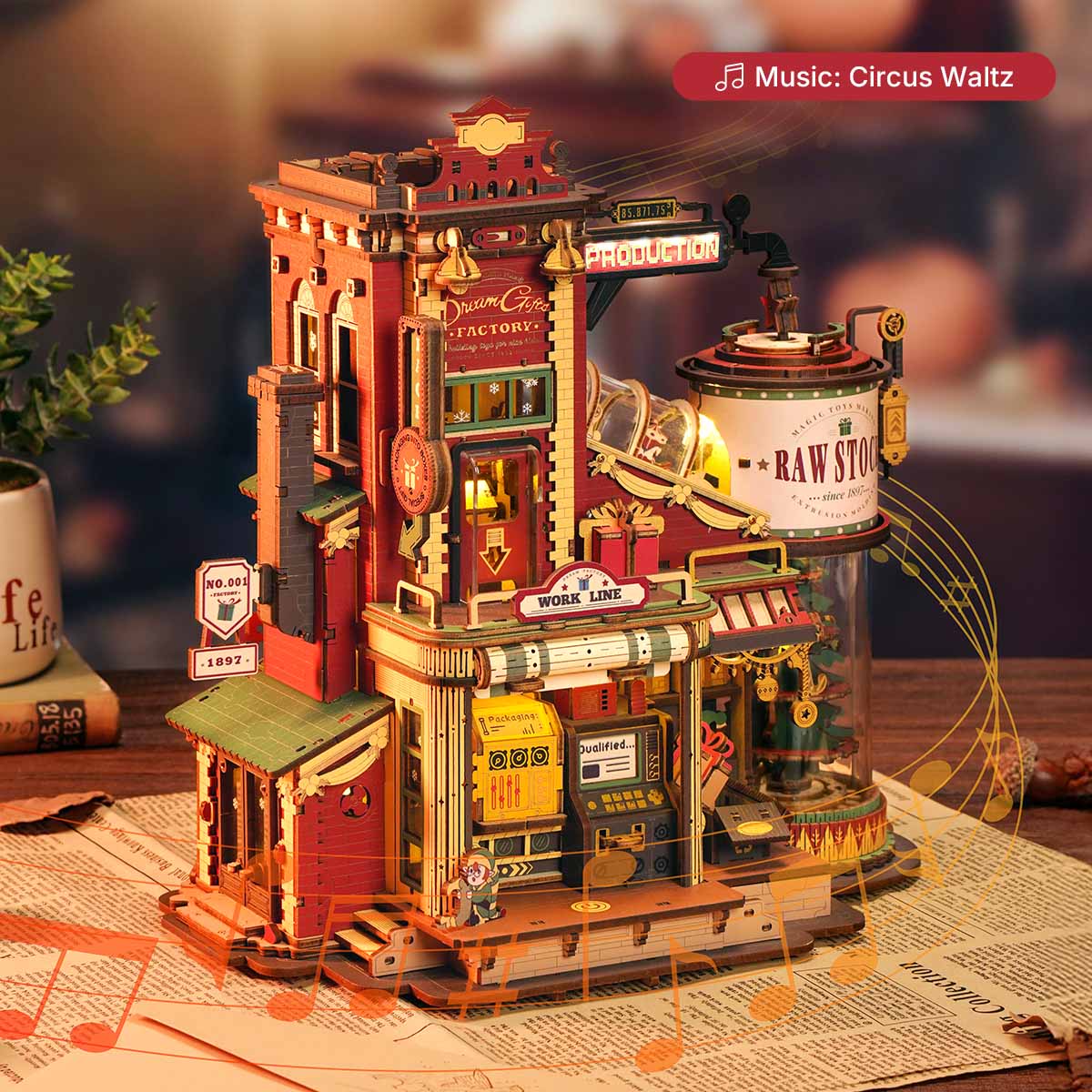 ROKR Christmas Dream Gift Factory Wooden Music Box EAB01