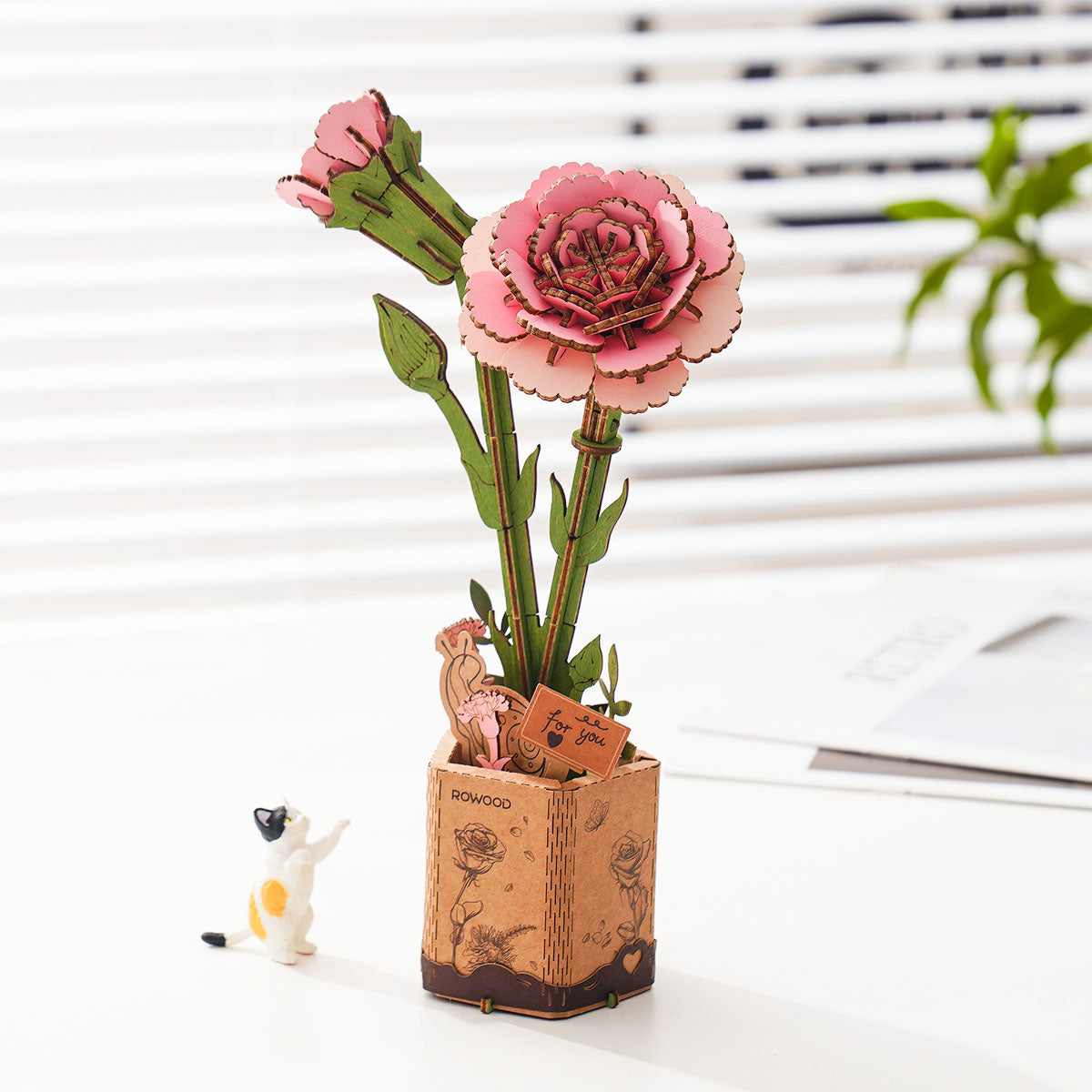 Rowood Pink Carnation DIY Wooden Flower 3D Puzzle TW051