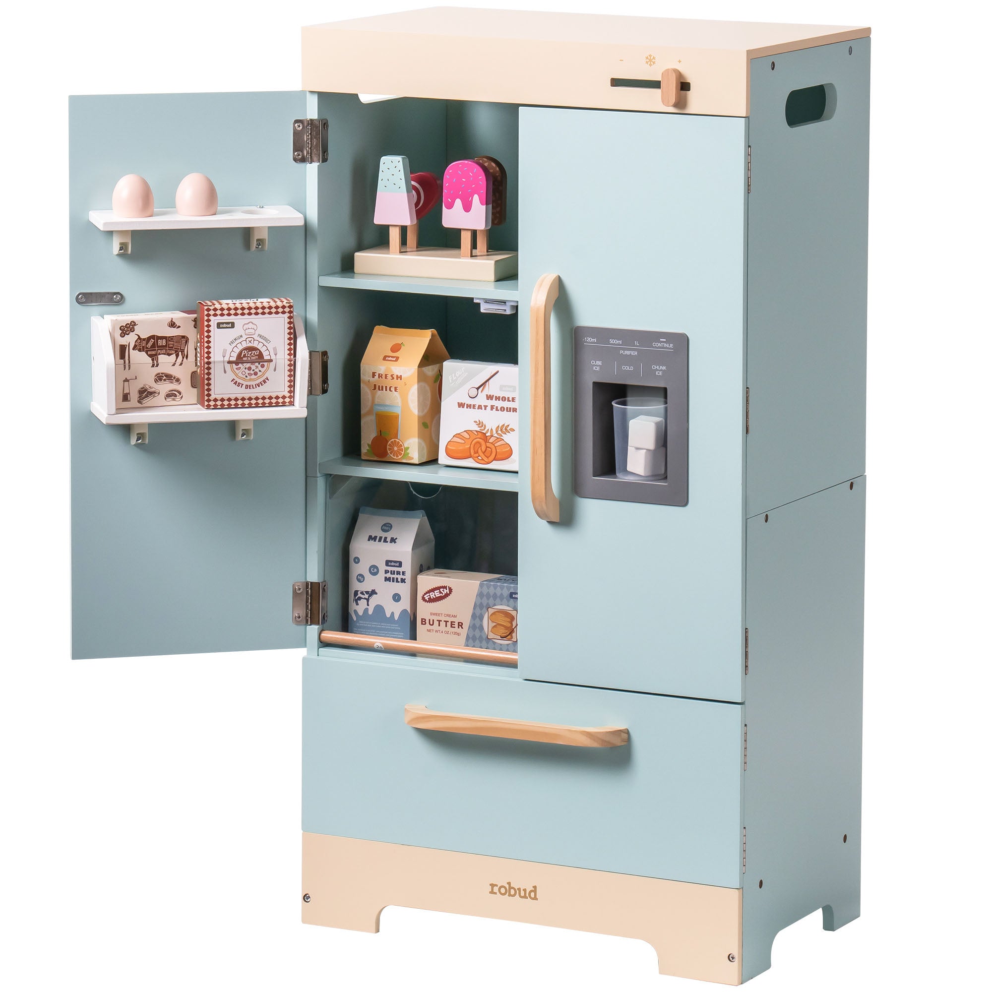 Ensemble réfrigérateur-congélateur en bois pour enfants Robud