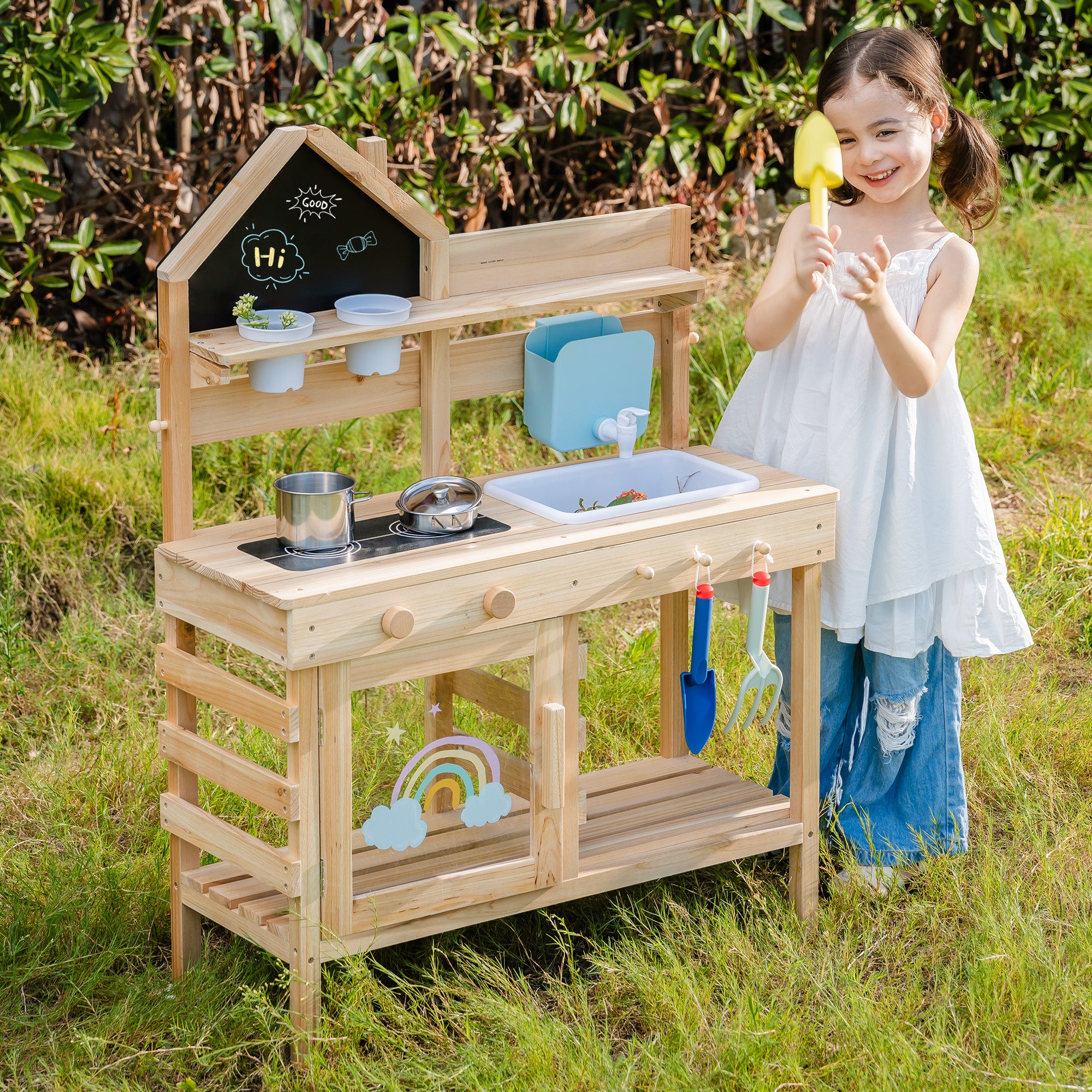 ROBUD Outdoor Mud Kitchen for Kids ¨C Wooden Play Kitchen with Accessories	
