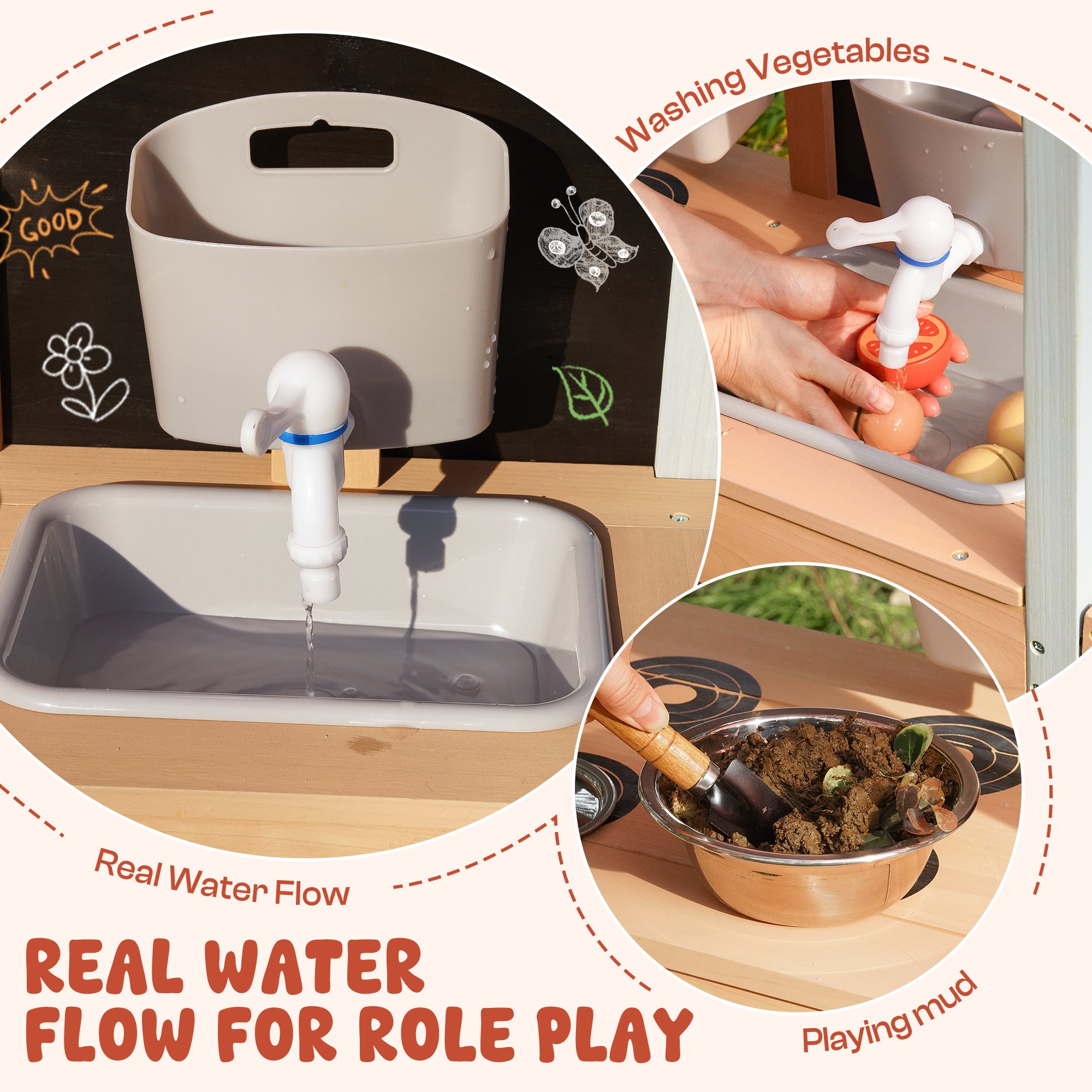 ROBUD Mud Kitchen for Kids Outdoor with Canopy	