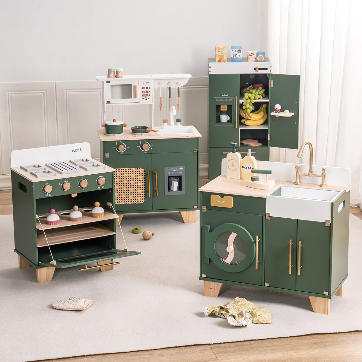 ROBUD Vintage Green Wooden Play Kitchen WCF04 Robotime