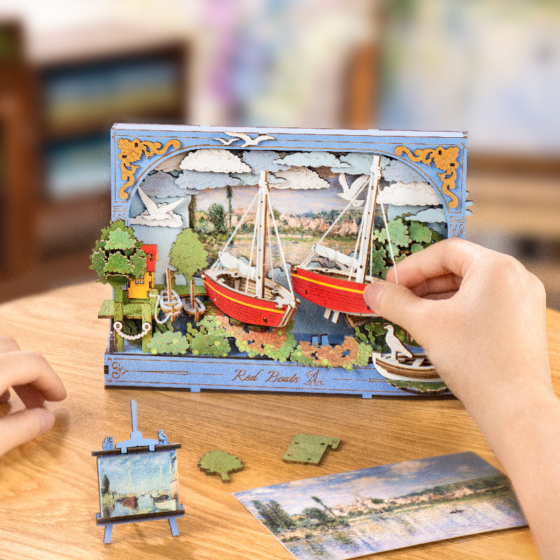 Rowood Red Boats Wall Art 3D Wooden Puzzle TH004 | Robotime Online