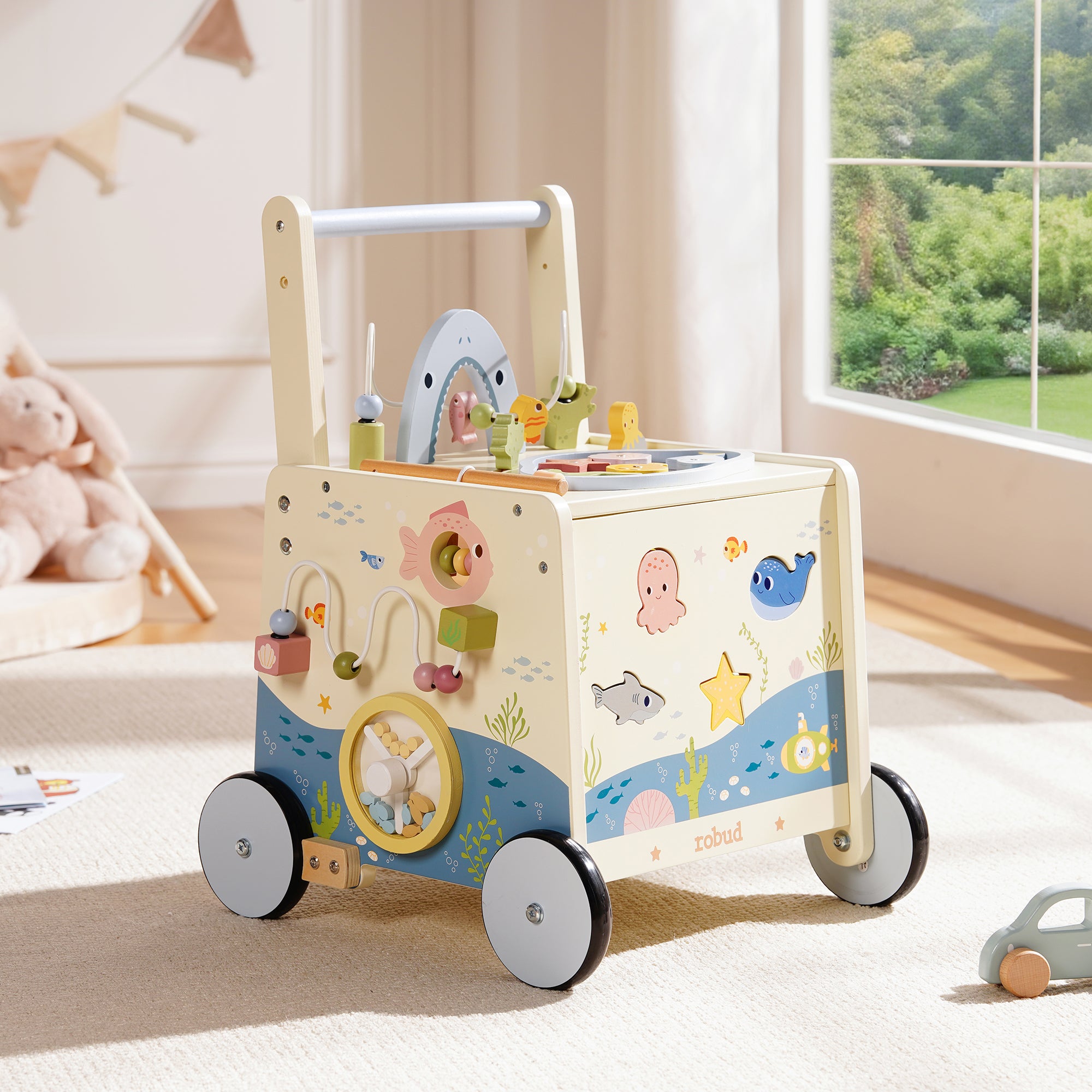 ROBUD Wooden Baby Push Walker - Underwater World	