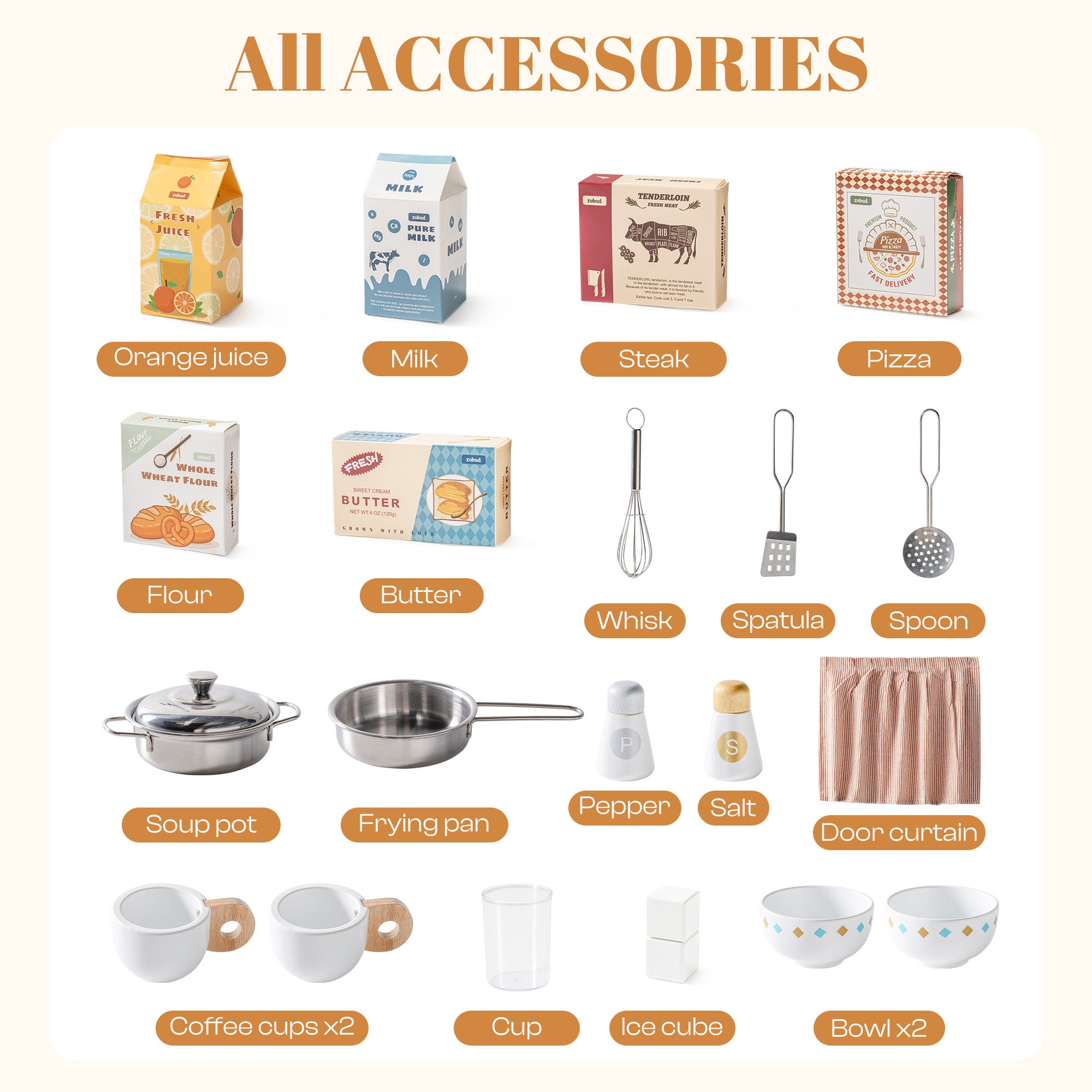 ROBUD  Pretend Corner Kitchen with All-in-One & Combination-Style	