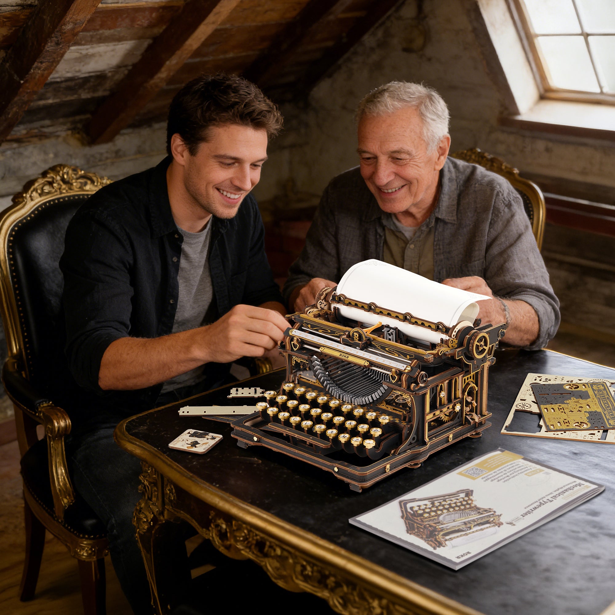 ROKR Mechanical Typewriter Wooden 3D Puzzle LK703B (Classic Version)