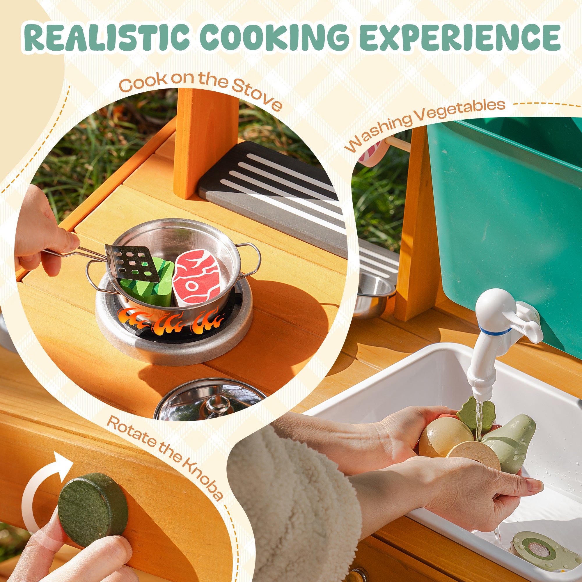 ROBUD Mud Kitchen for Kids Outdoor with Canopy & Wheels	