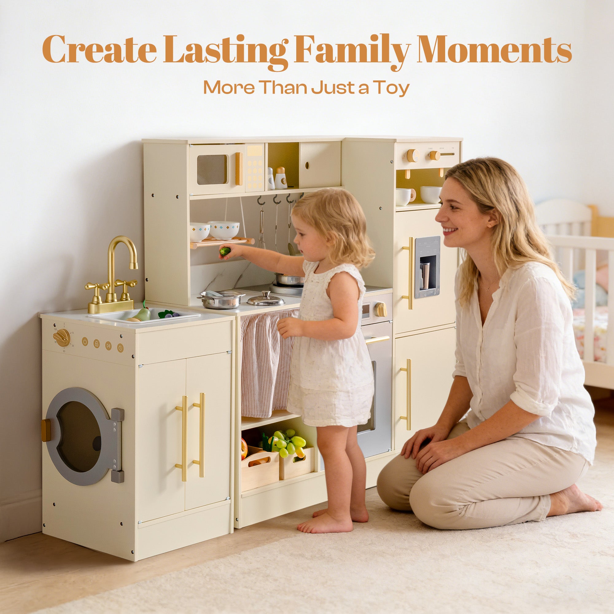 ROBUD  Pretend Corner Kitchen with All-in-One & Combination-Style	