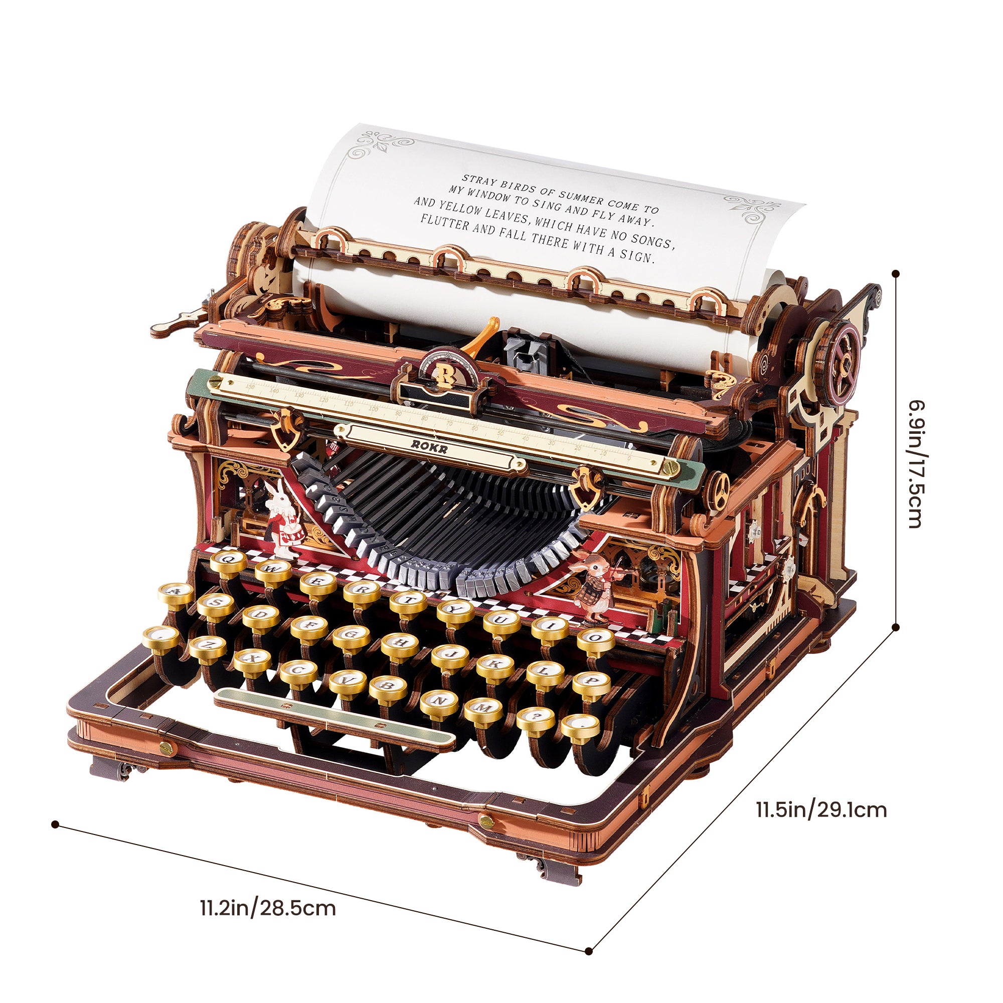 ROKR Mechanical Typewriter Wooden 3D Puzzle LK703C (Magic Version) LK703C, illuminated scene showing lighting feature