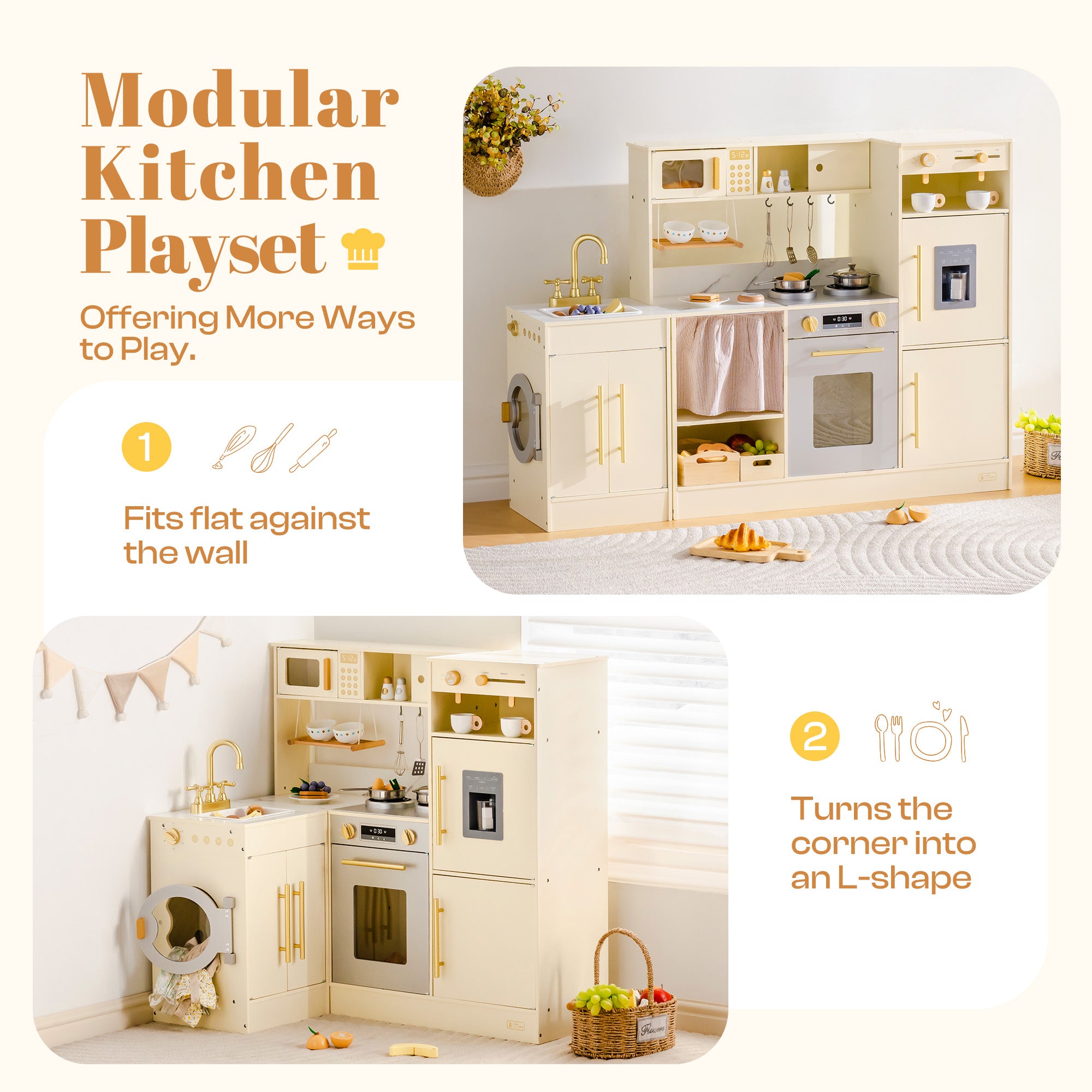 ROBUD  Pretend Corner Kitchen with All-in-One & Combination-Style	