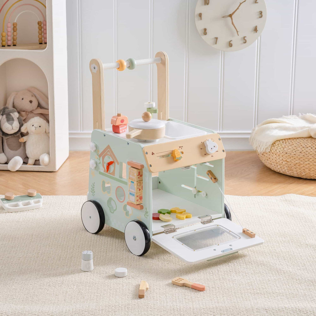 Kitchen Walker ROBUD Wooden Baby Push Walker Learning Walking Toys, Adjustable Height ...