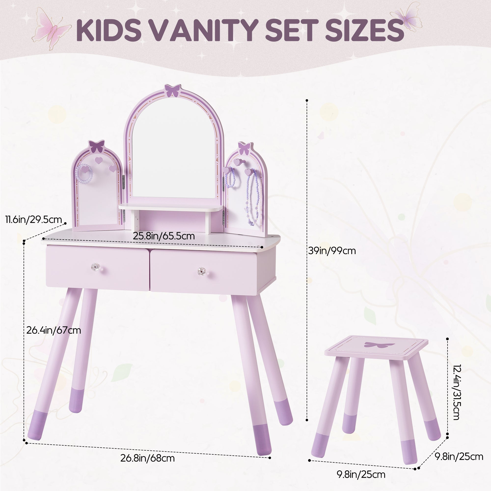 Robud Wooden Butterfly Dressing Table-Purple	
