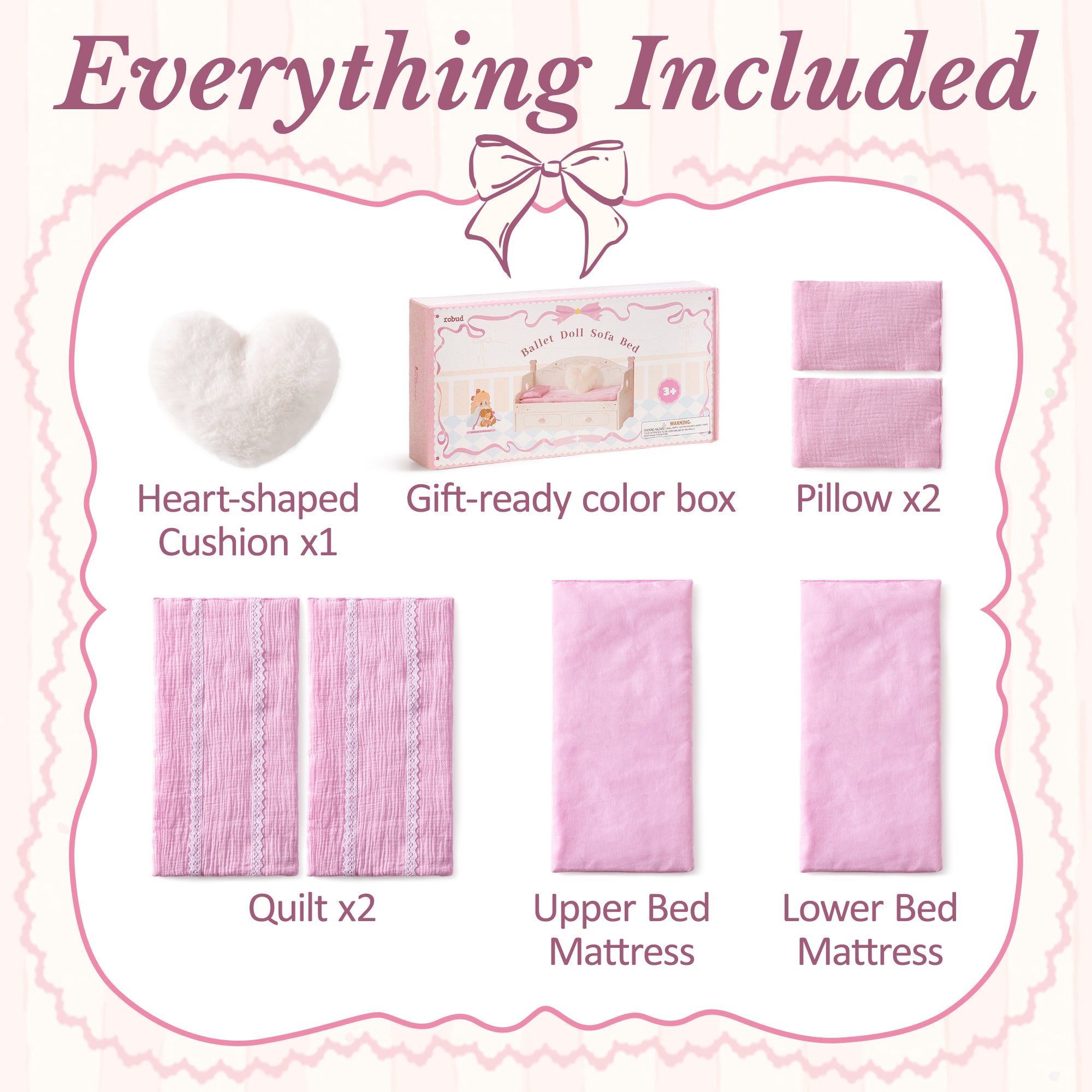 ROBUD Wooden All-in-One Baby Doll Doll Bunk Bed Sofa with Mattress	