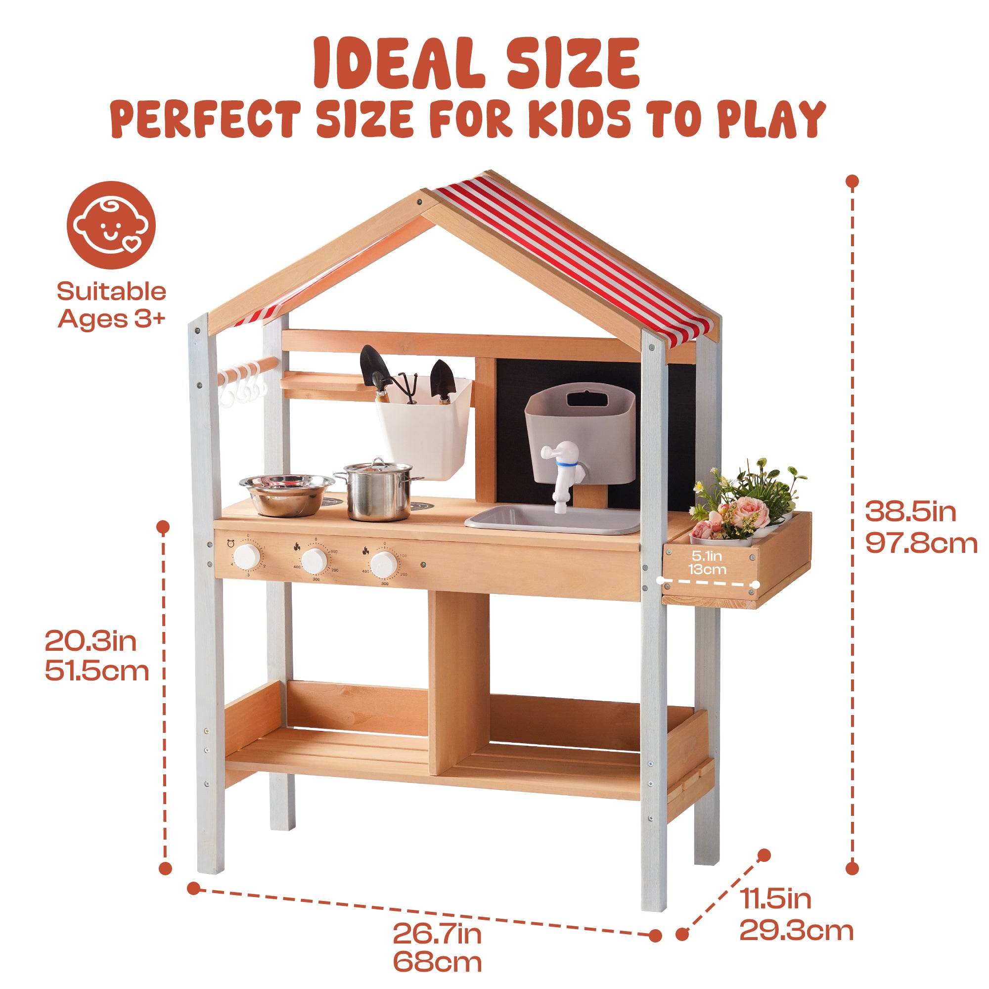 ROBUD Mud Kitchen for Kids Outdoor with Canopy	