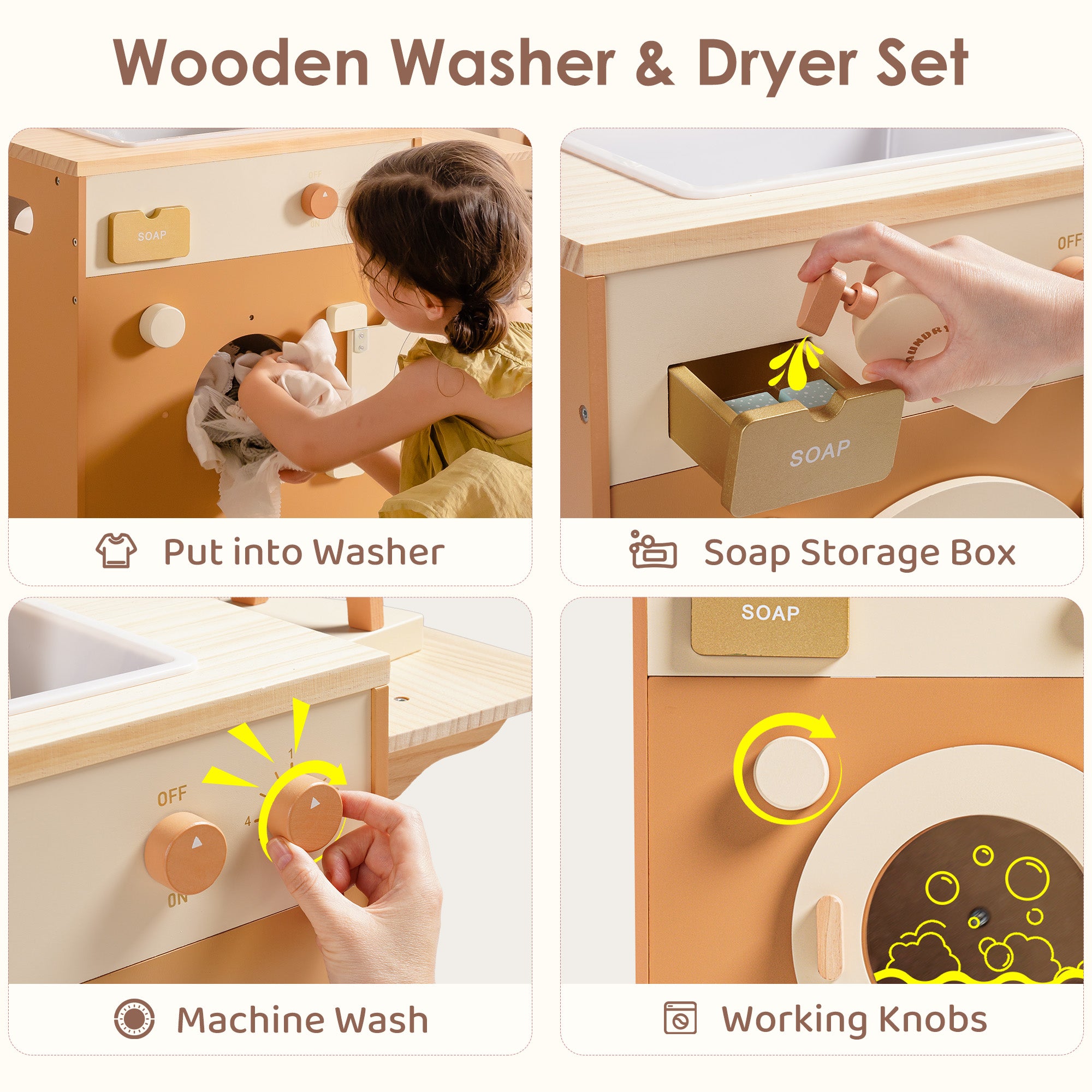 Robud Wooden Laundry Playset - Caramel	