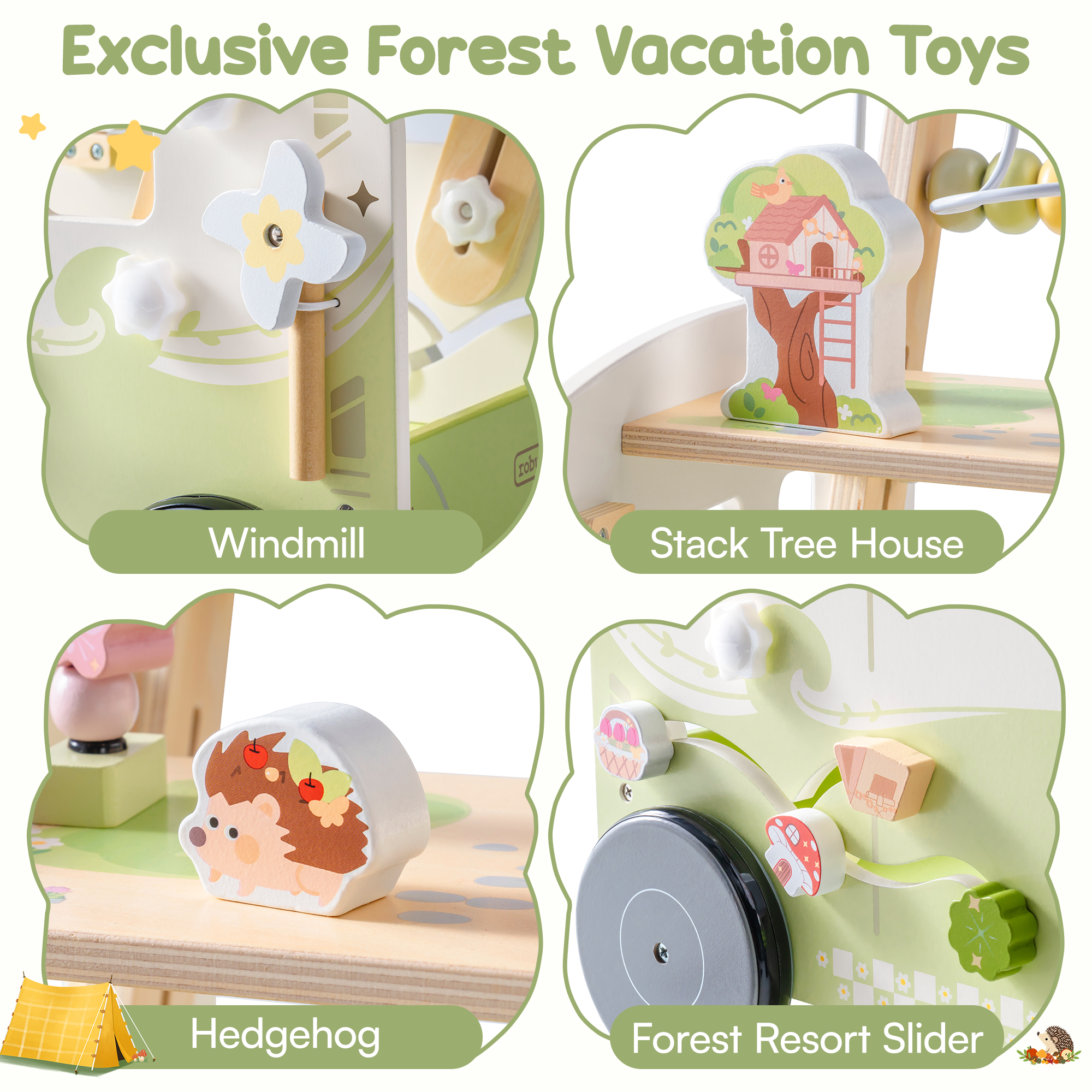 ROBUD Wooden Baby Push Walker - Green Vacation Bus	