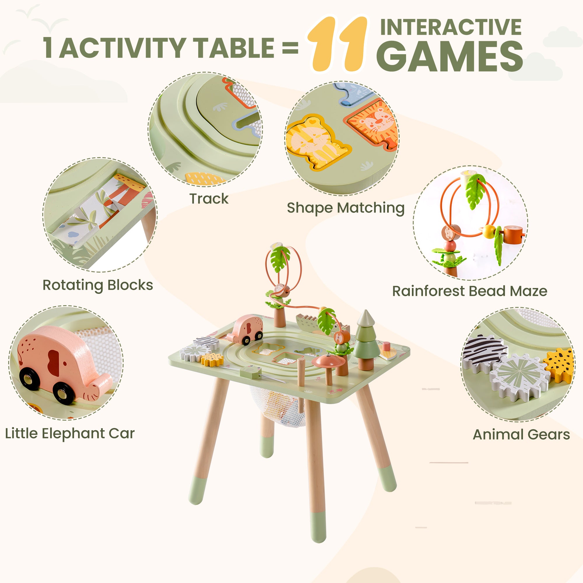 ROBUD 11 in 1 Wooden Rainforest Activity Table	