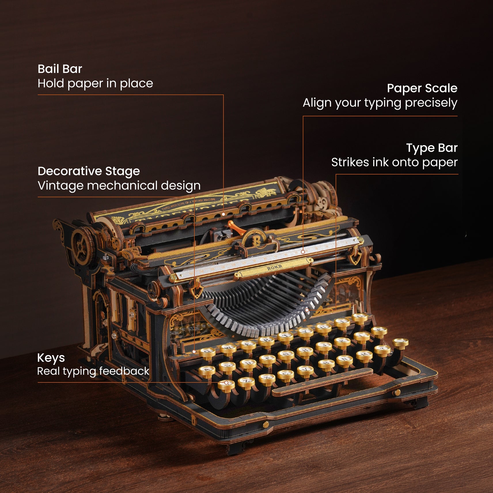 ROKR Mechanical Typewriter Wooden 3D Puzzle LK703B | Robotime