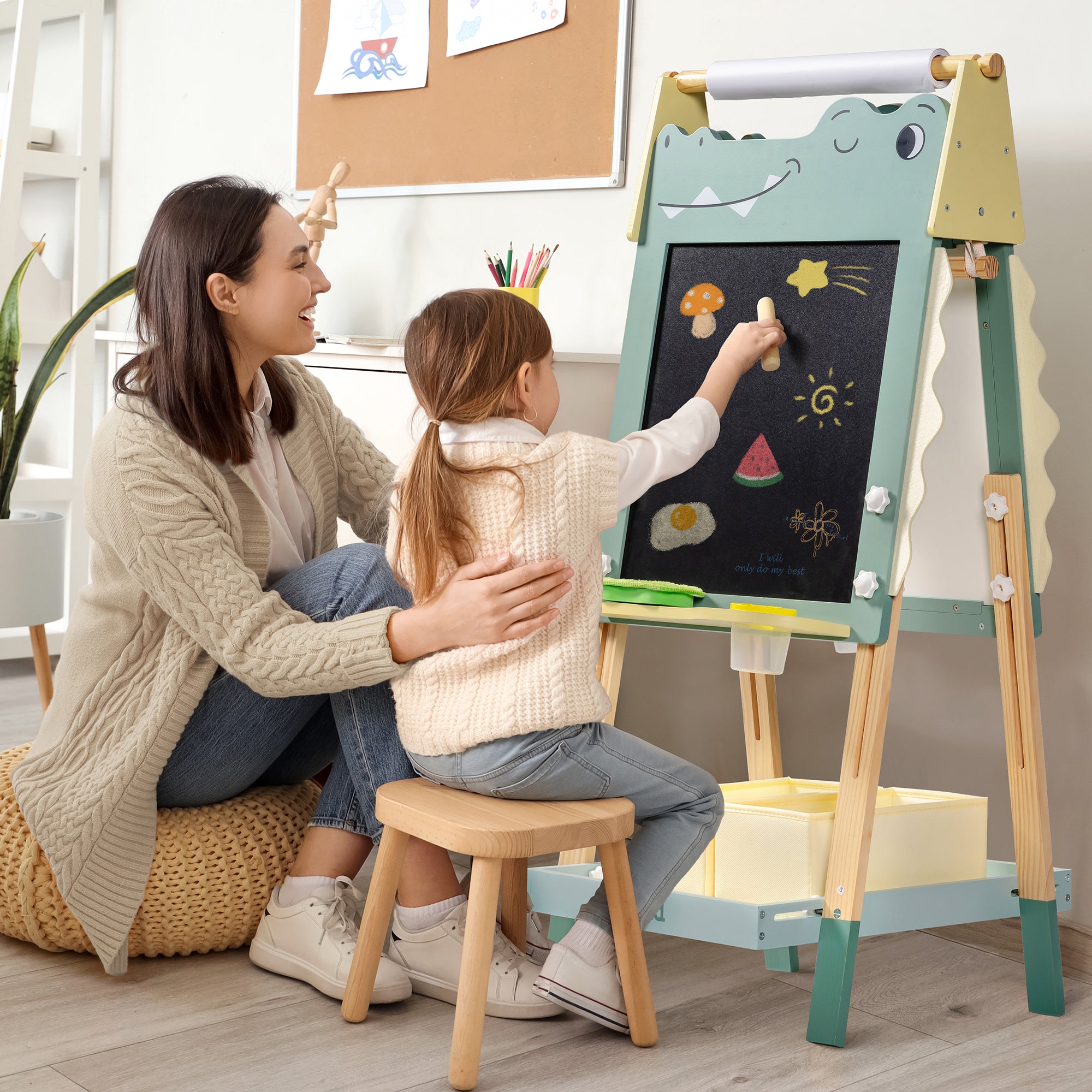 ROBUD Wooden Adjustable Crocodile Easel for Kids	