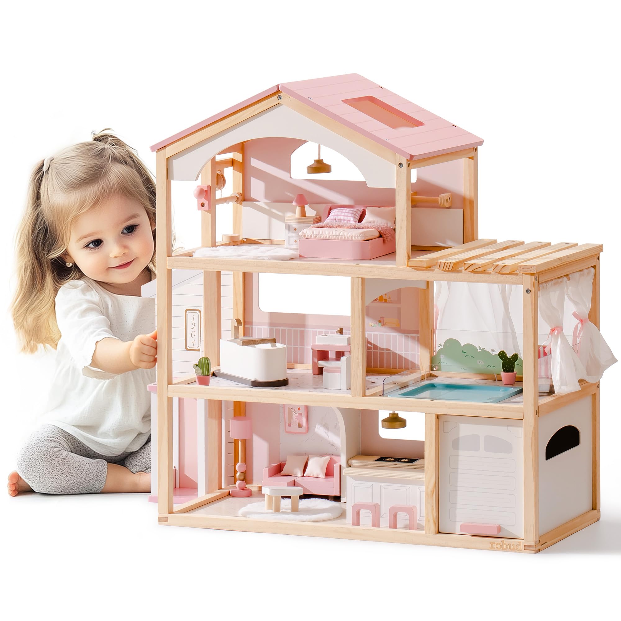 ROBUD Wooden Doll House - Dreamy Pink